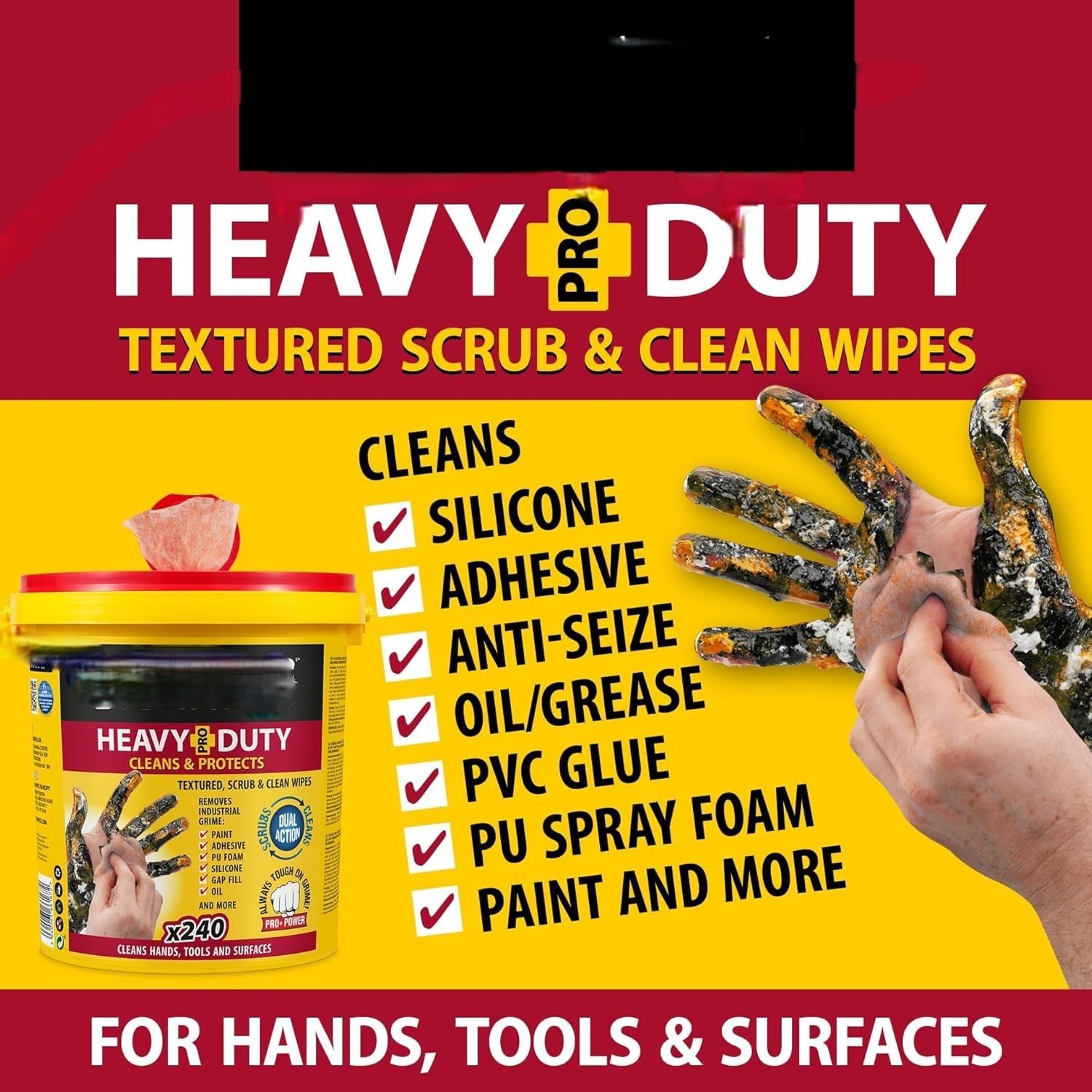 NEW Heavy Duty Industrial Hand Cleaning Wipes Scrubbing Degreaser 240 Count