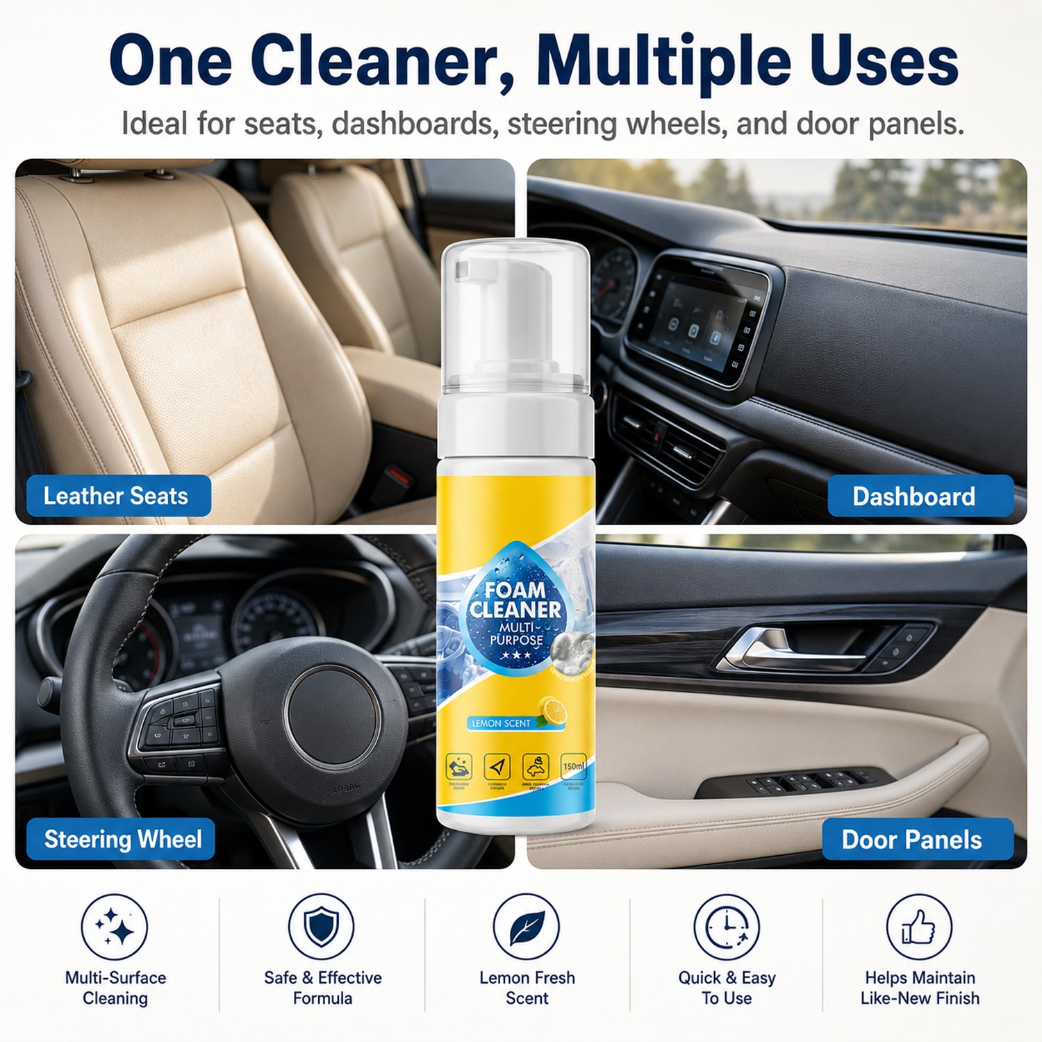 New 4-in-1 Multi-Enzyme Foam Cleaner, All-Purpose Spray 5oz with Sponge & Towel