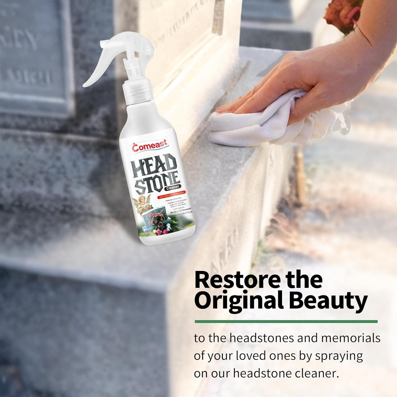 8.45 Fl oz Non-Abrasive Headstone Cleaner – Preserve Gravestone Beauty & Legacy