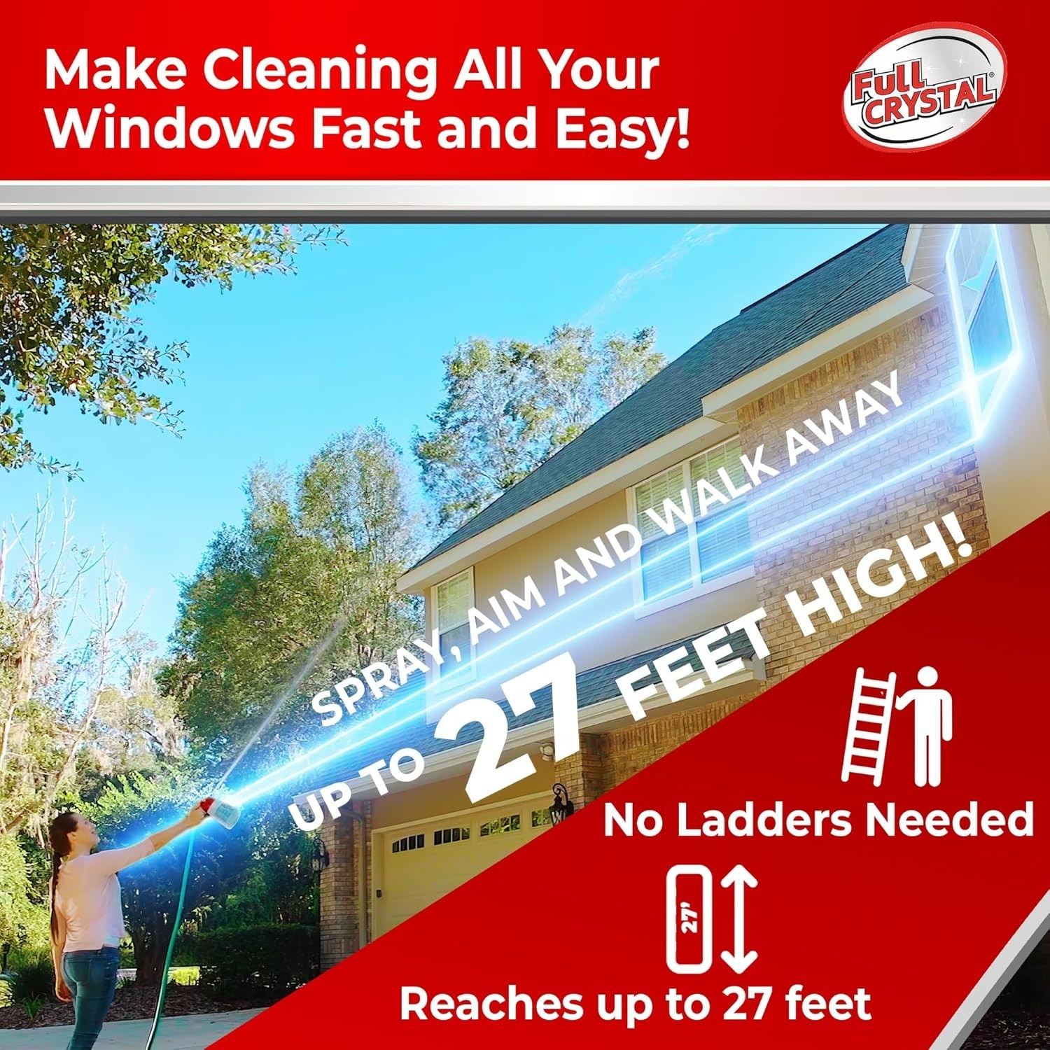 Window Cleaning Kit – 16 oz Glass Cleaner and Bottle with 27 ft , Each 4 oz B…