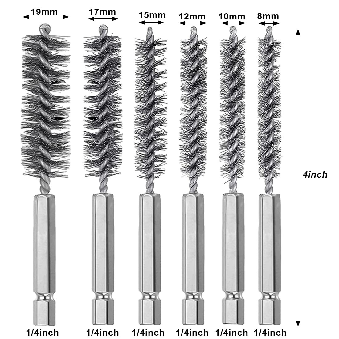6 Pieces Stainless Steel Bore Brush in Different Sizes + 15 Pcs Cleaning Need…