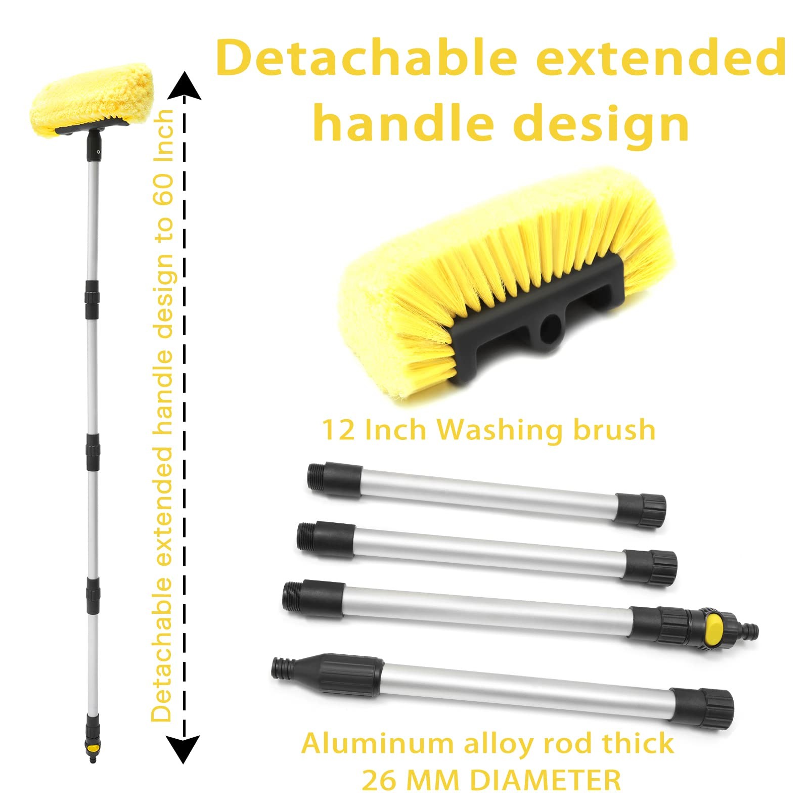 60 Inch Car Wash Brush with Long Handle Auto Car RV Truck Exterior Washing