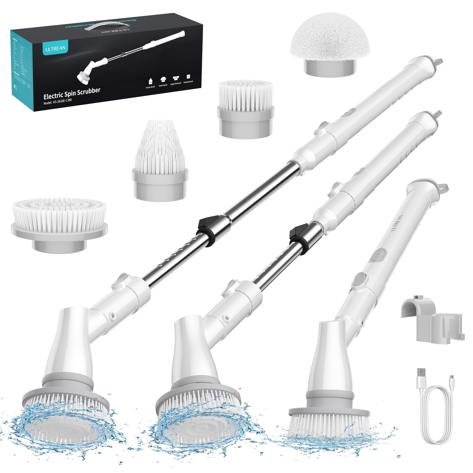 Electric Spin Scrubber Cordless Spin Scrubber With 4 Replaceable Brush Heads Adj