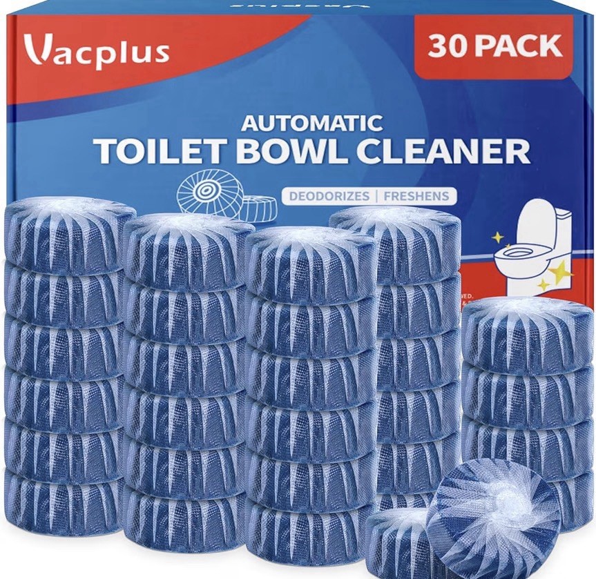 Vacplus Toilet Bowl Cleaner Tablets 30 Pack Deodorizes Freshens 15 Days 1.76oz