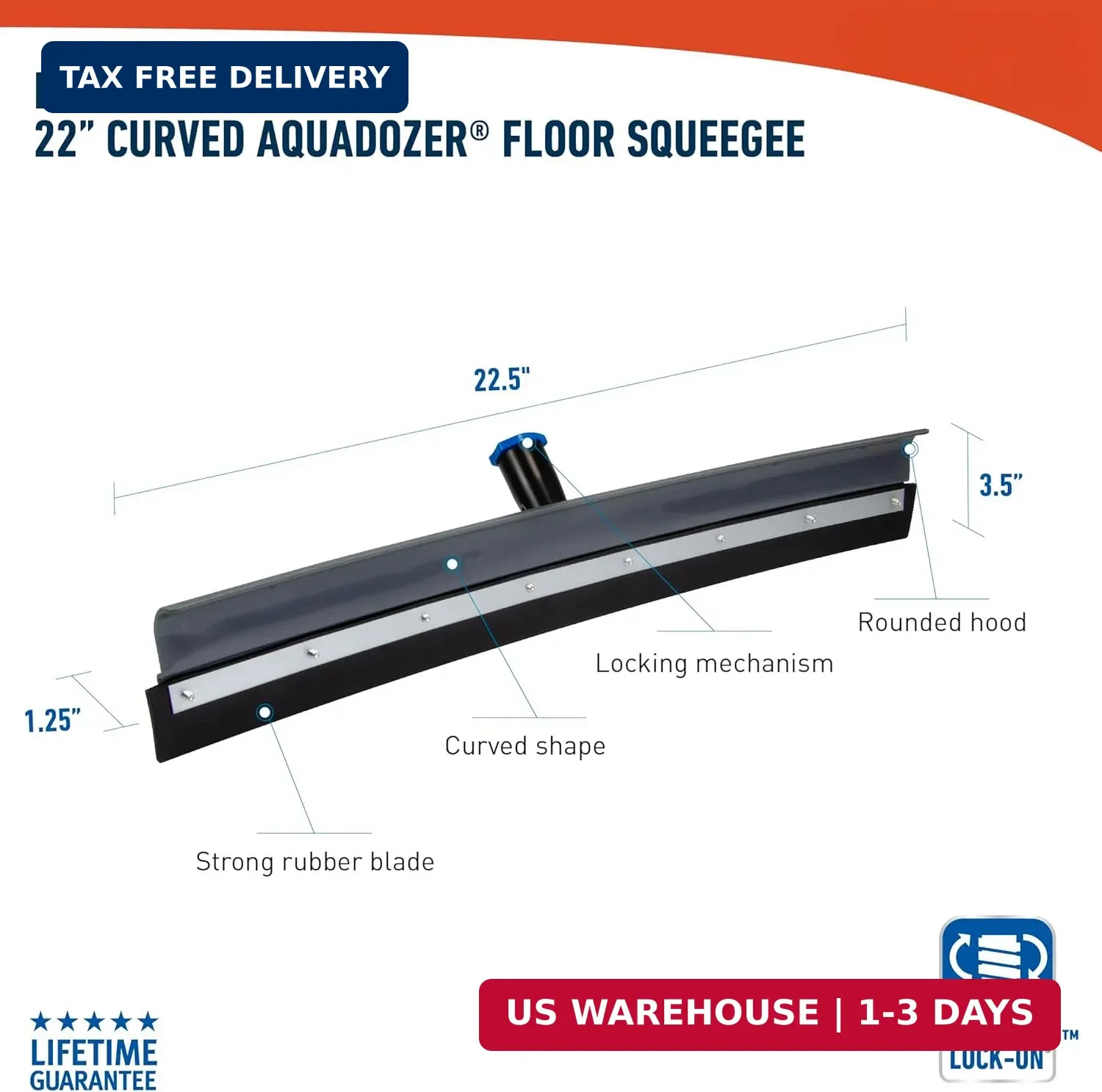 Unger Professional Lock-On 22 in. Curved AquaDozer Rubber Floor Squeegee with Ez