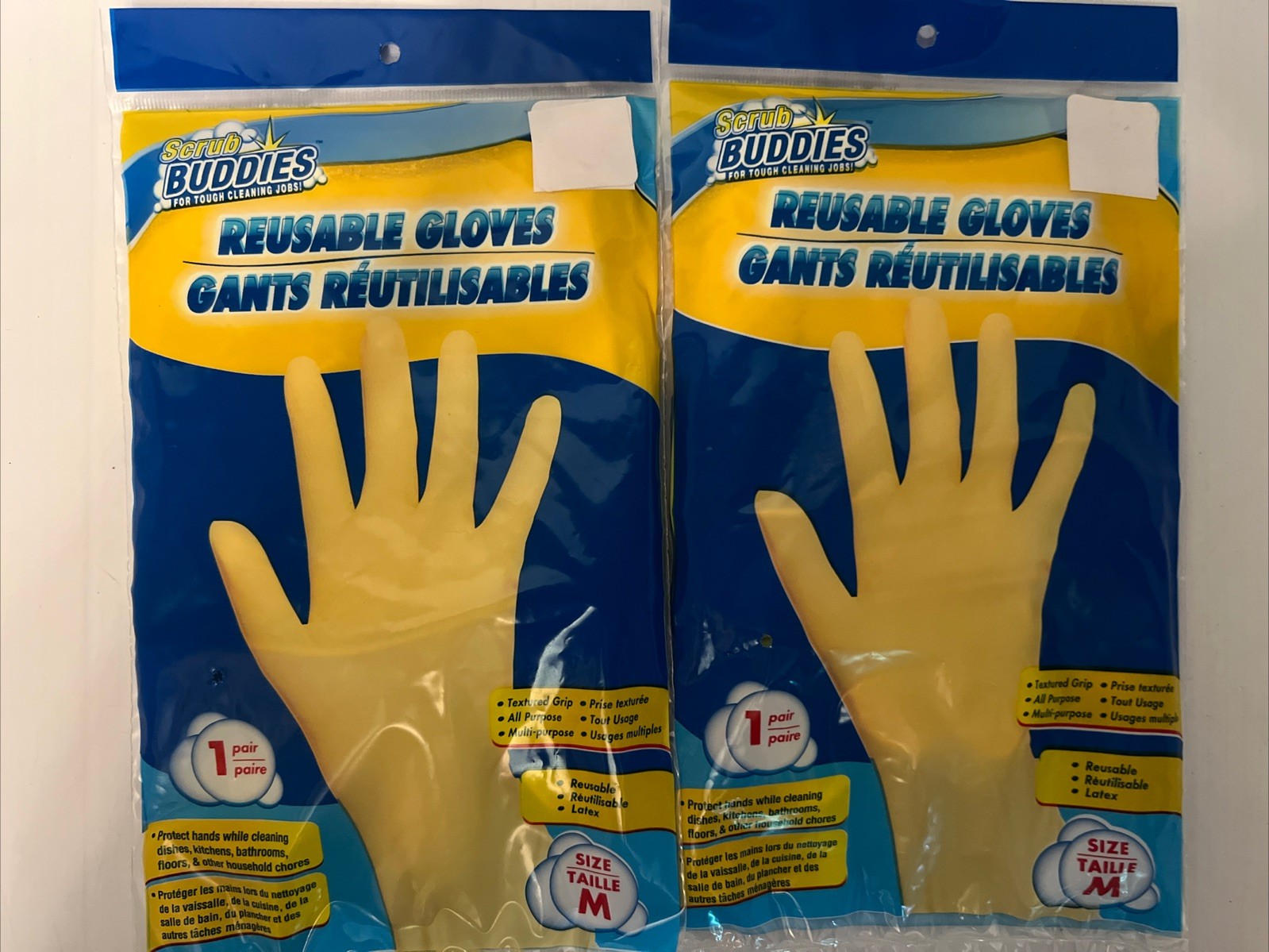 NEW Scrub Buddies Reusable Latex Gloves 2 Packs (1-Pair Each) Sz Medium FASTSHIP