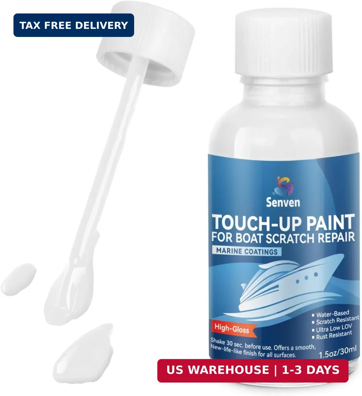 Boat Paint White Touch Up Pen High-Gloss Boat Scratch Repair Marine Topside Bott