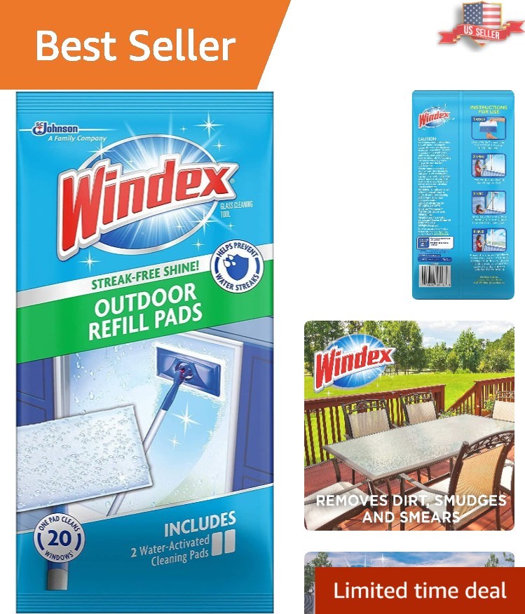 Outdoor All-in-One Window Cleaner Pads Refill – 2 Count for Streak-Free Shine