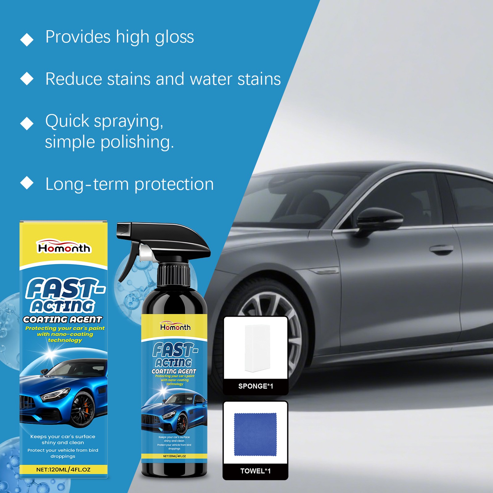 Ceramic Coating Spray Kit PTFE Nano Paint Sealant Hydrophobic Car Wax