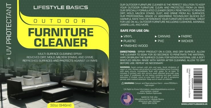 Outdoor Furniture Cleaner + UV Protectant 32 Ounces | Stain Remover for Vinyl…