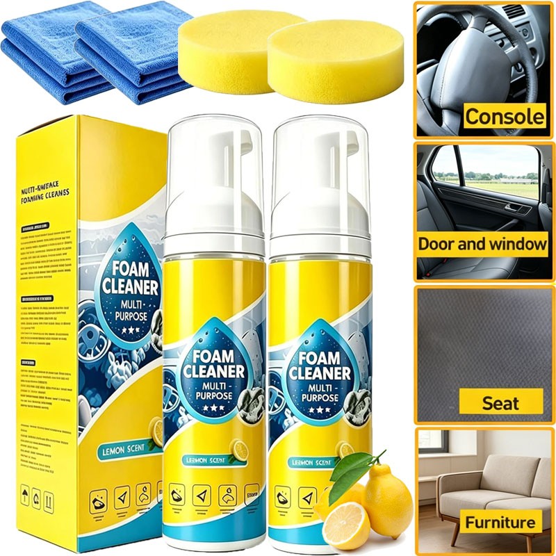 4-in-1 Multi-Enzyme Foam Cleaner, All-Purpose Spray 5oz with Sponge & Towel 2PCS