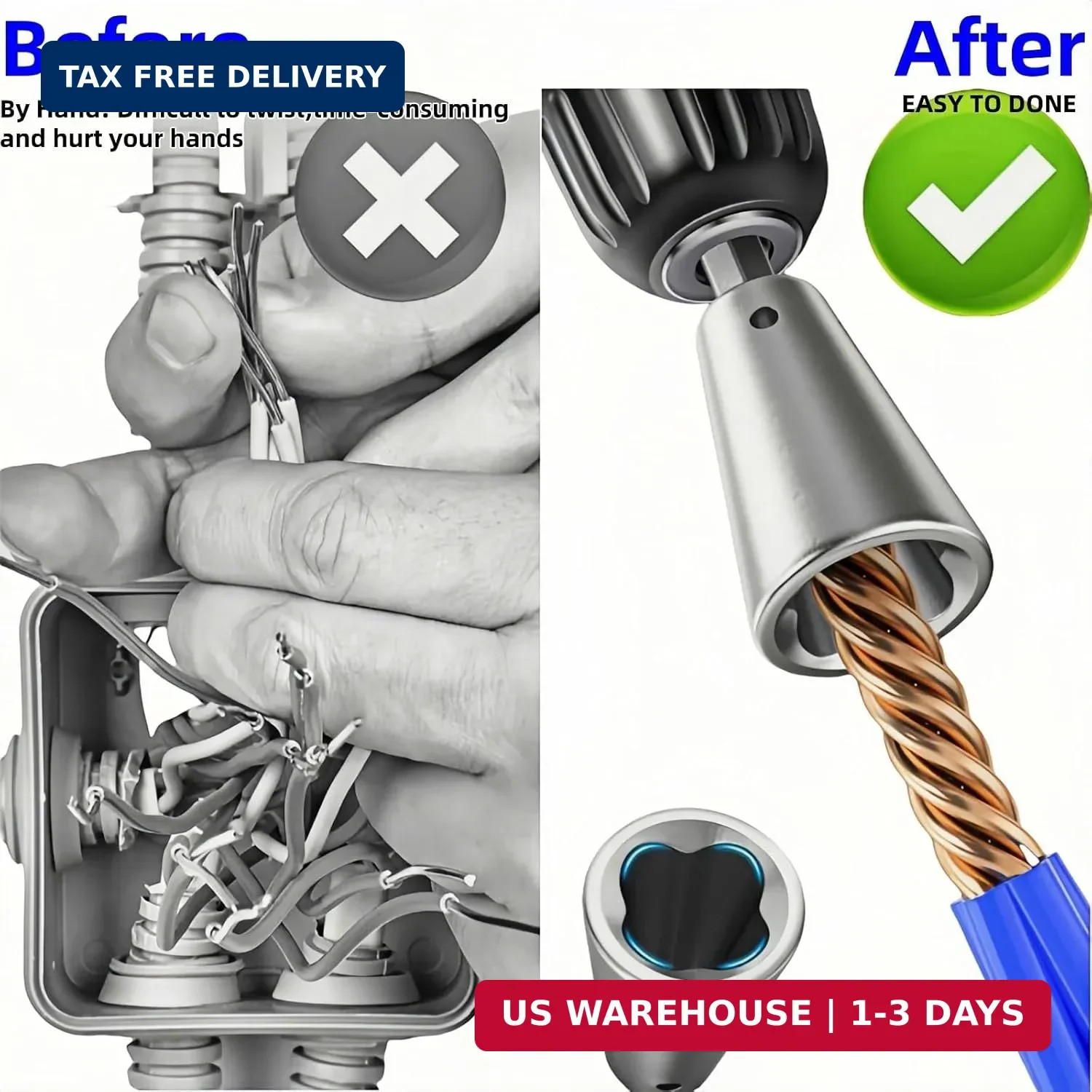 2 Pcs Wire Twister Tool For Drill, 1/4 Inch Hex Shank, Compatible With 9-22 AWG,