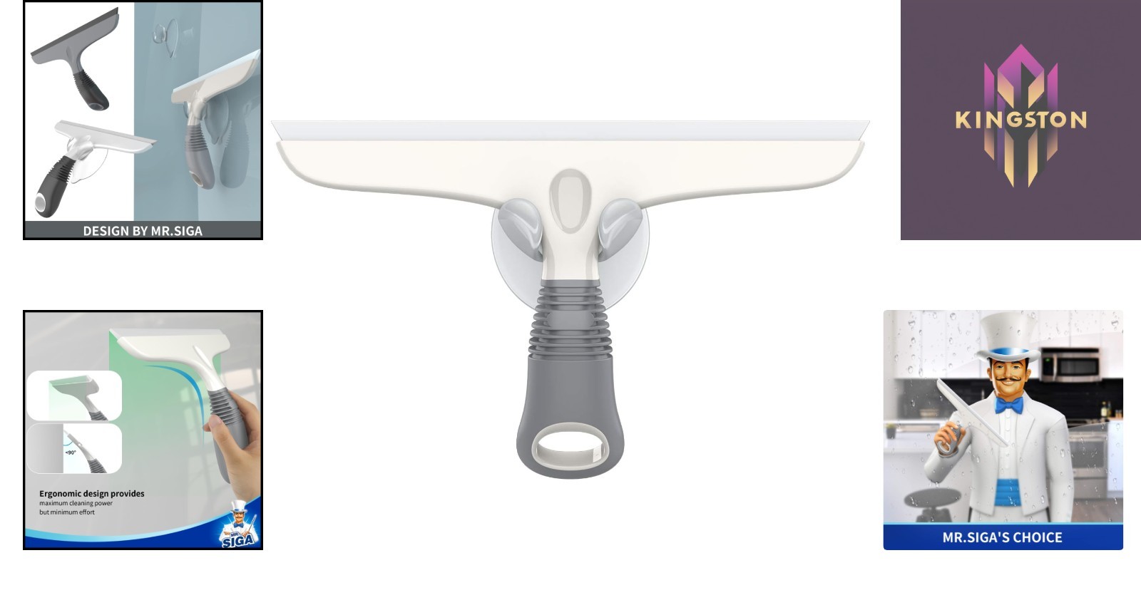 10-Inch Multi-Purpose Silicon Squeegee for Streak-Free Cleaning in White & Gray