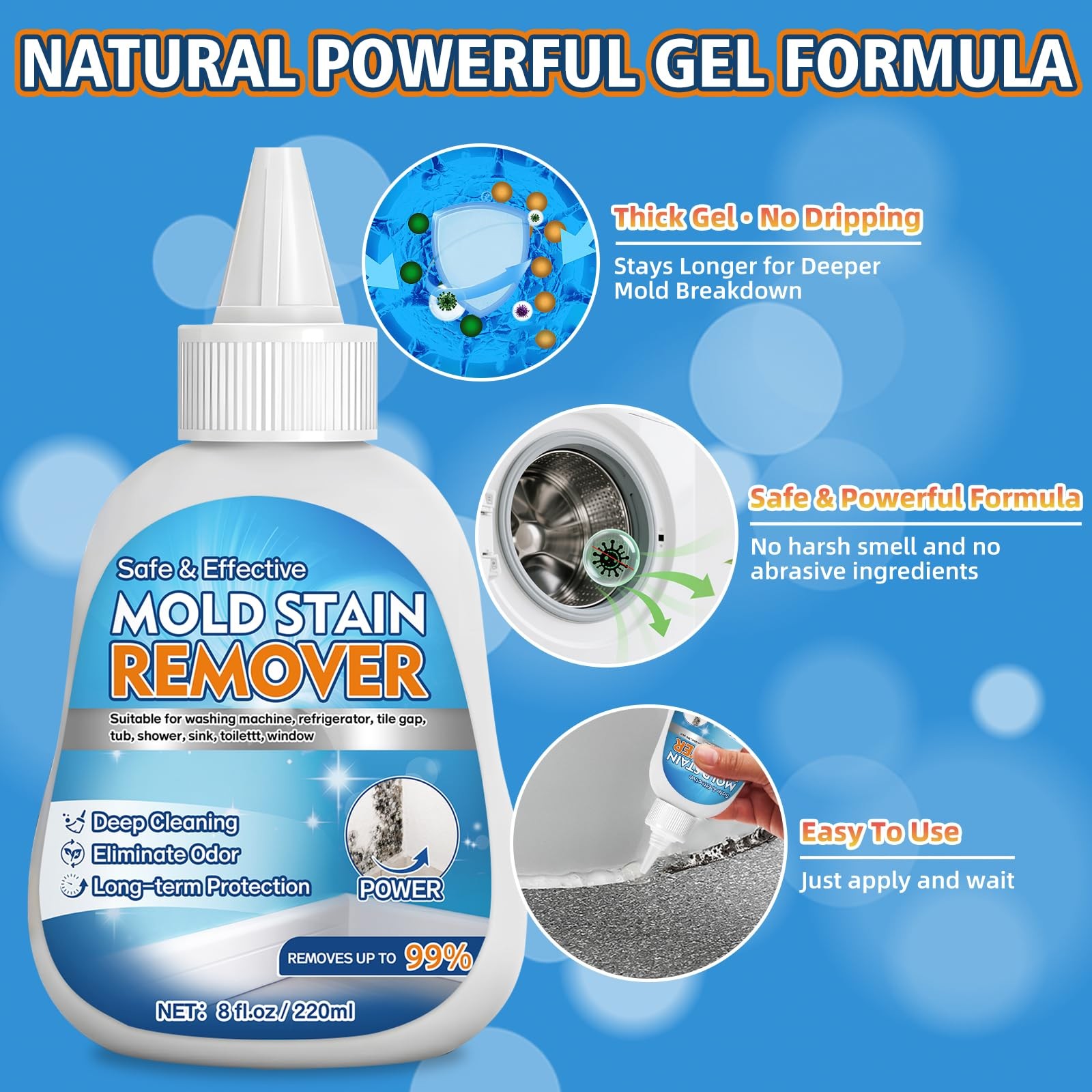 Home Mold Stain Remover Gel for Washer Seal, Thick No Scrub Mold Cleaner for …