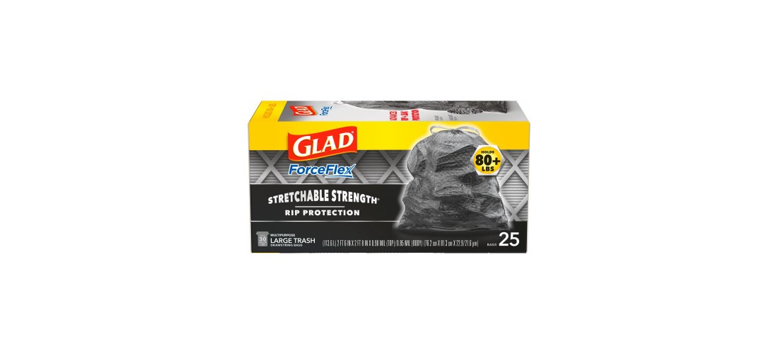 GLAD 70359 Trash Bags ForceFlex Plus 30 gal Drawstring 25 pk 0.9 mil Black