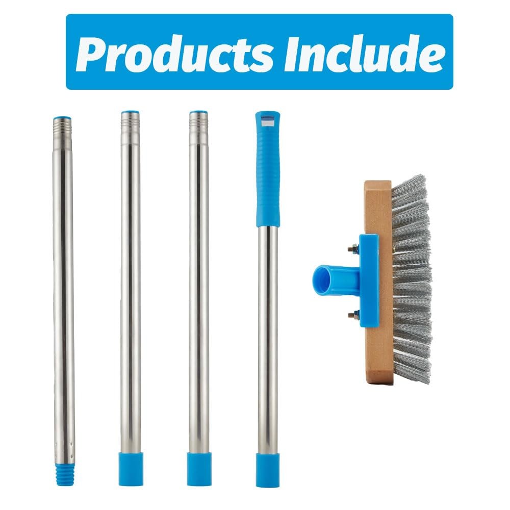 Stainless Steel Deck Scrub Brush with Long Handle – 60″ Heavy Duty Floor Scru…