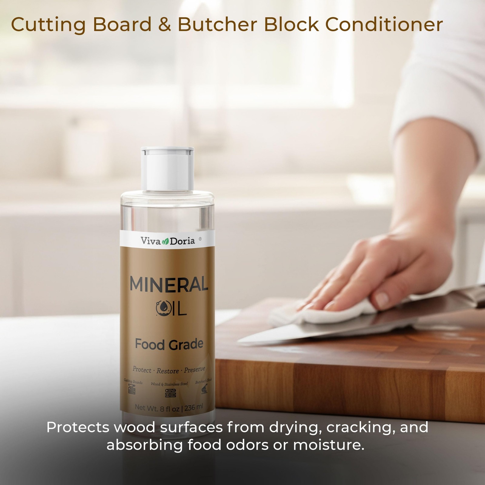 Food Grade Mineral Oil, Conditioner for Wood Cutting Board, Countertop, Butch…