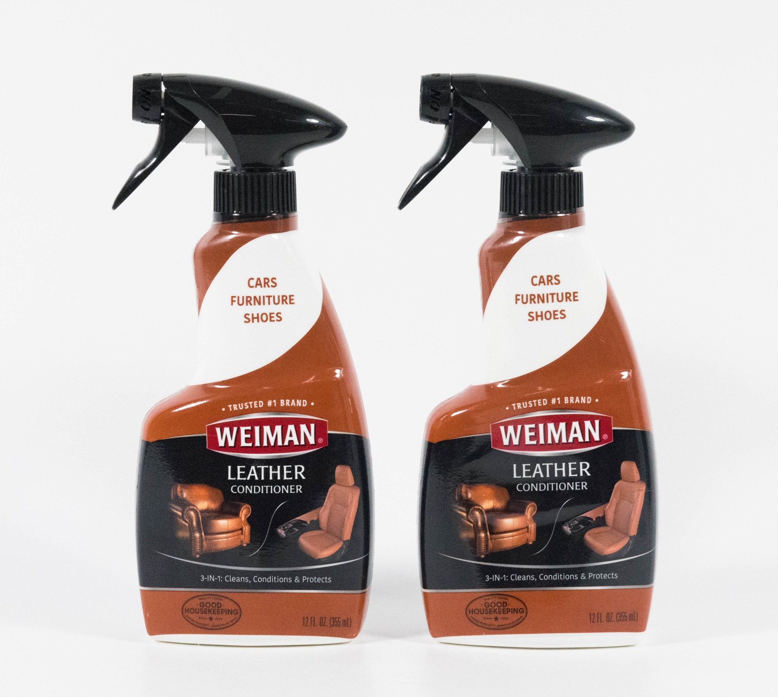 2 Weiman Leather Conditioner for Cars Furniture Shoes 3-In-1 12 fl oz