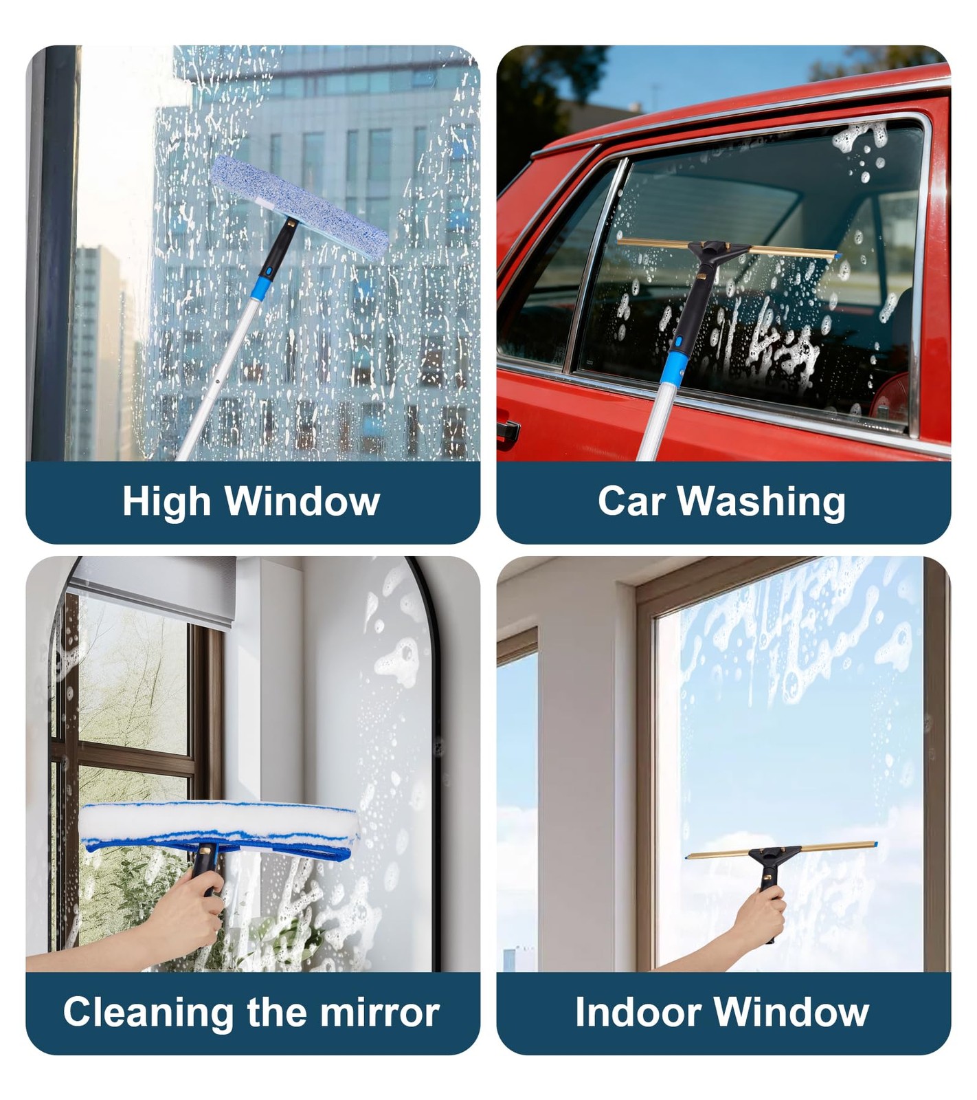 Window Cleaning Kit, Swivel Squeegee & Scrubber with Extension Poles, Foldabl…