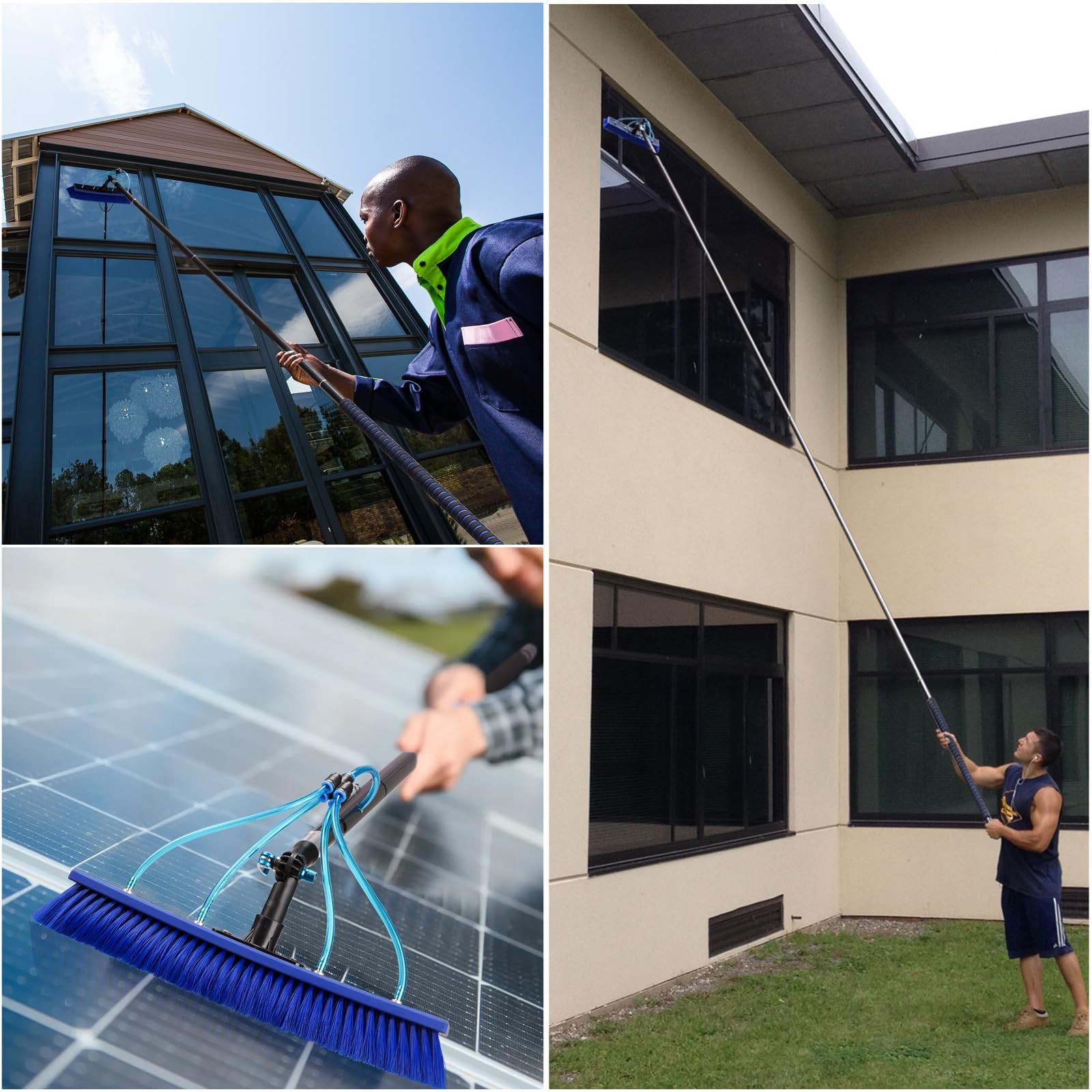 26FT Window Cleaning Brush Kit, 4-26ft Adjustable Water Fed Pole Kit, Solar P…