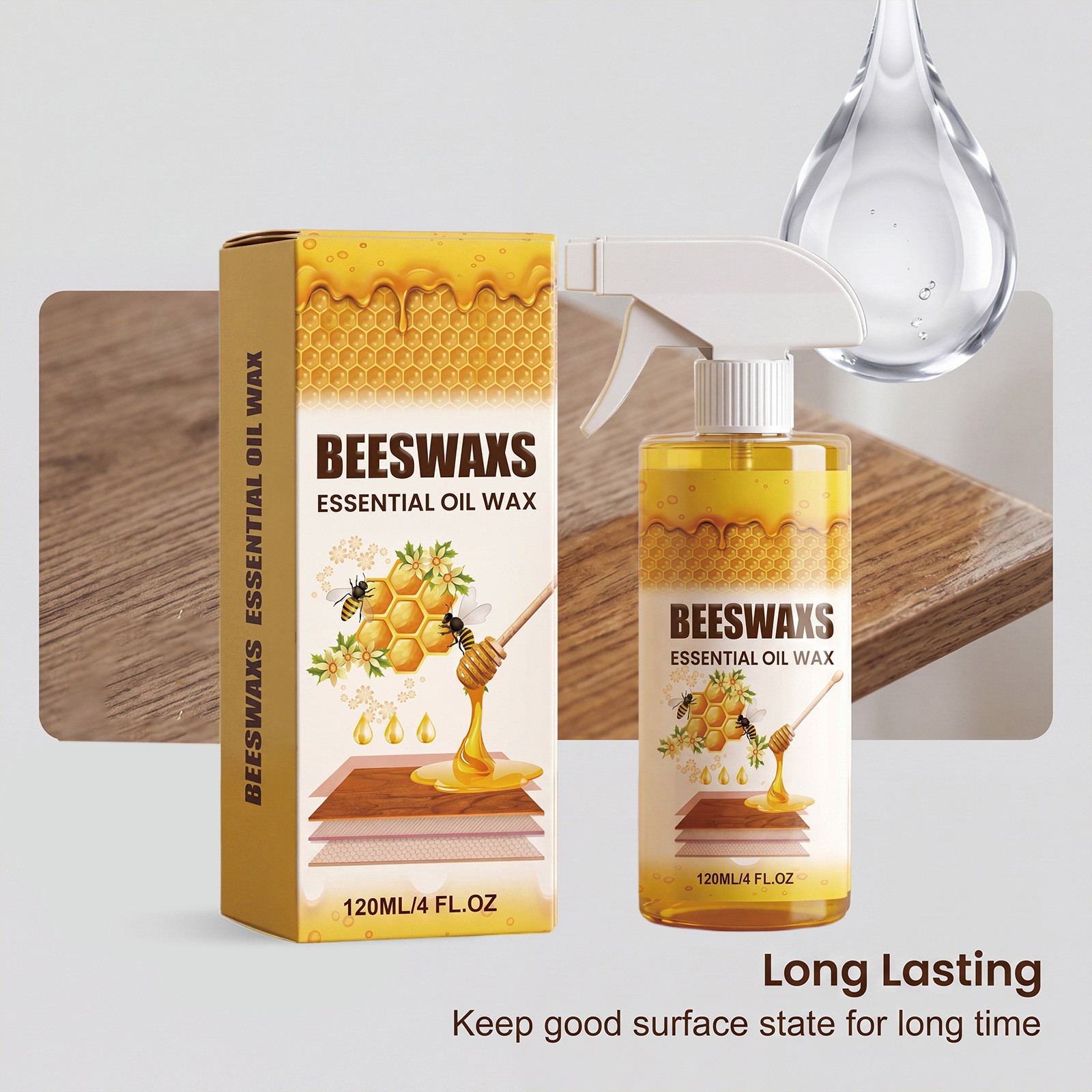 Beeswax Spray Essential Oil Wax,Multi-Purpose Furniture Polish,Wood Care Spray