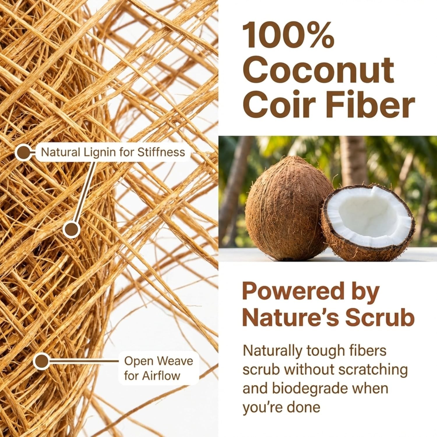 Natural Coconut Coir Fiber Kitchen Scrubbers 12 Pack Biodegradable Non Scratch