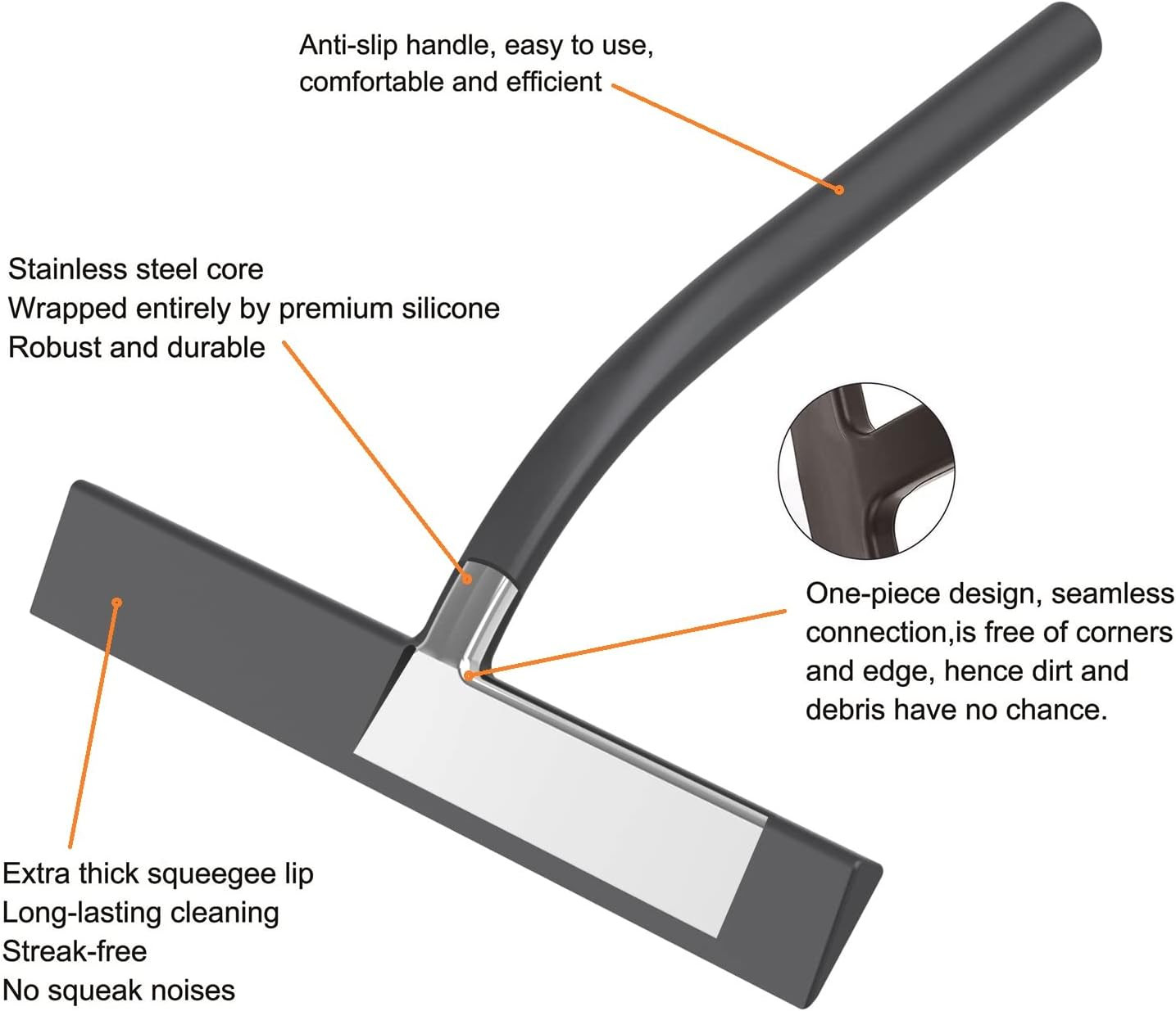 All -Purpose Silicone Shower Squeegee for Shower Glass Door with Hook, Bathroom