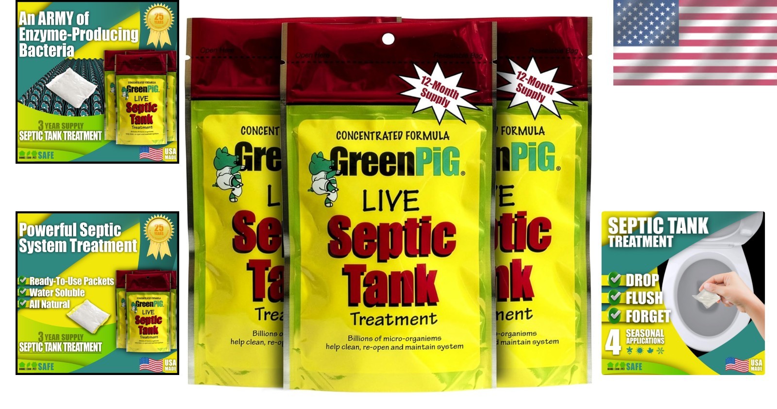 -Enzyme Septic Treatment – 12 Flush Packets, Odor Control