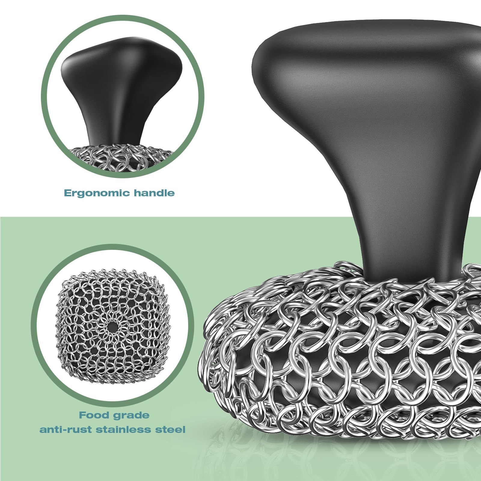 Cast Iron Scrubber | Dish Scrub Brush | 316 Cast Iron Cleaner Chainmail Scrubber