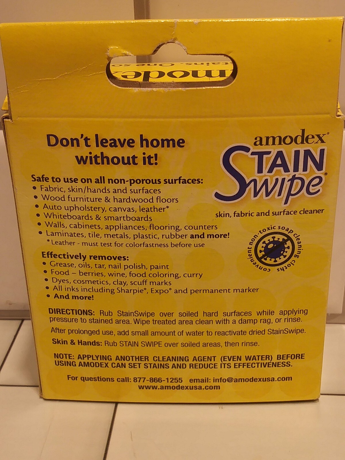 Amodex Stain Swipes – Skin, Fabric and Surface Cleaner – 10 Wipes – Sealed FS