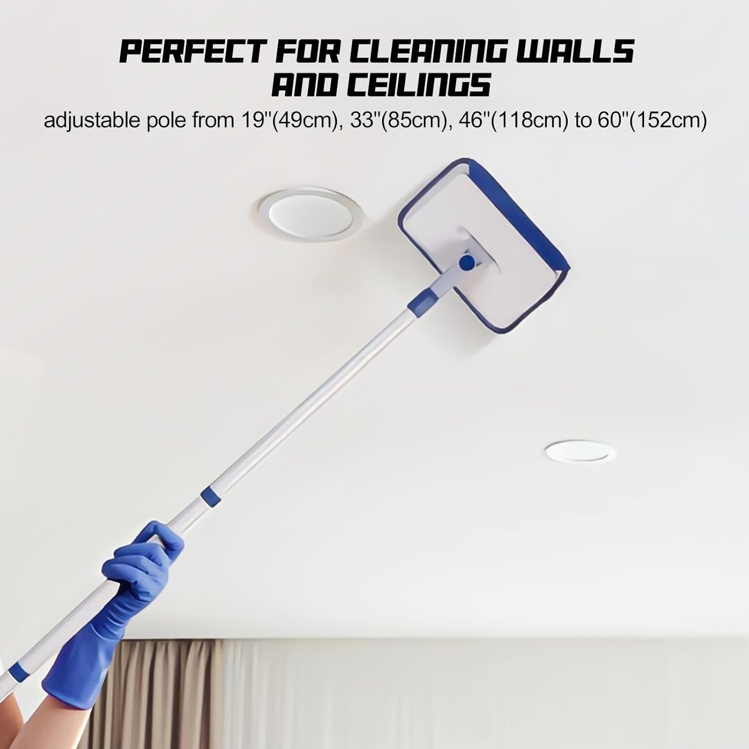 Effortless Baseboard Cleaner Tool with 60″ and 6 Reusable Microfiber Pads