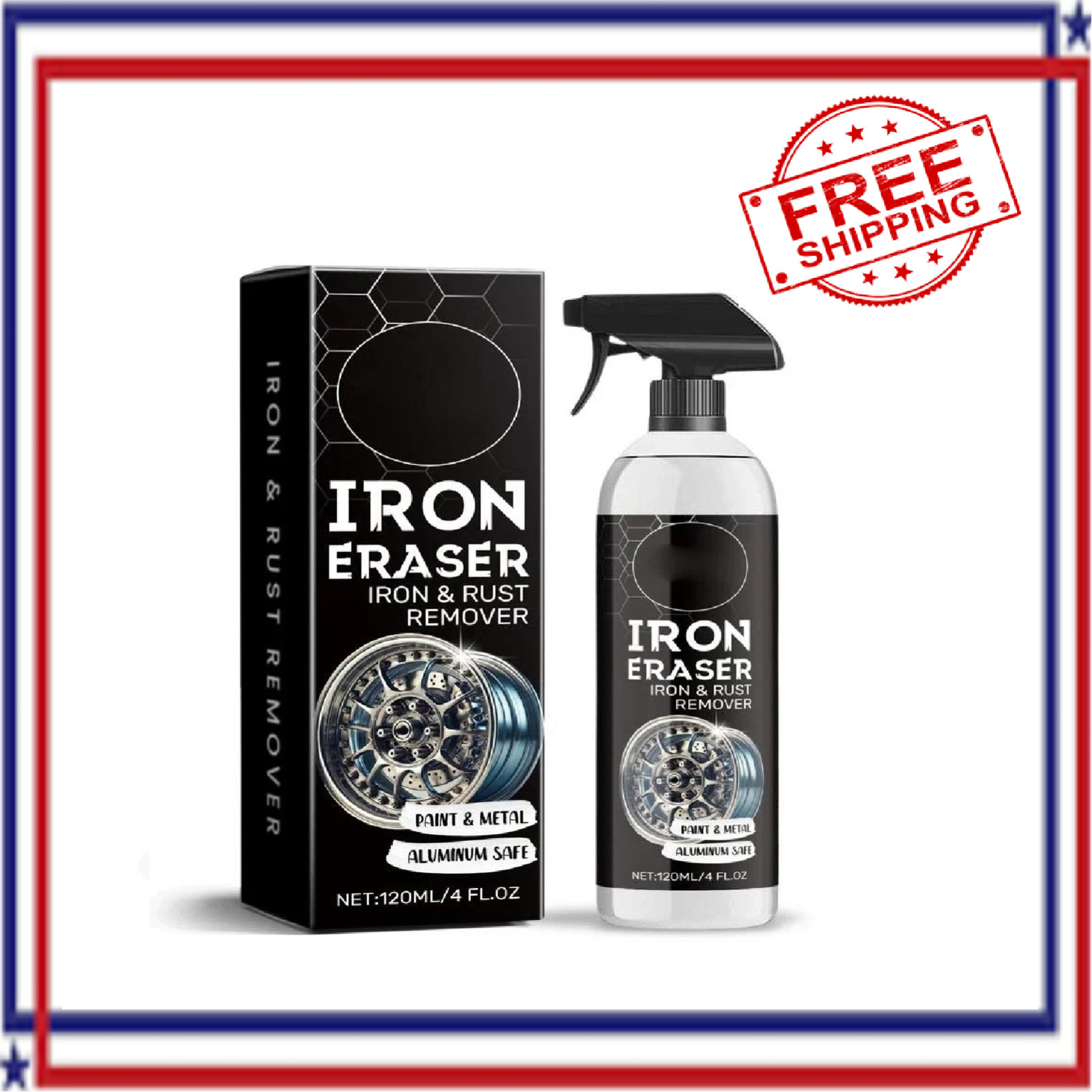 Iron Eraser Rust Remover Spray, Car Wheel Paint Brake Dust Fast Cleaner 120ml US