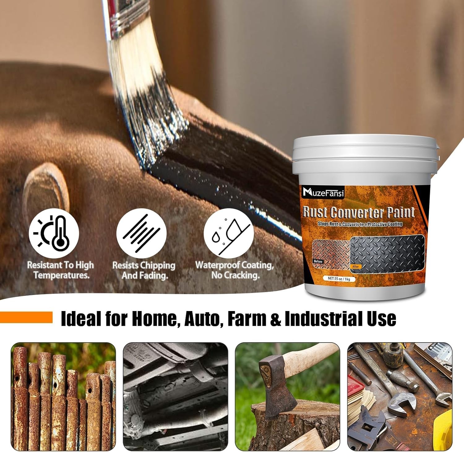 2 in 1 Rust Converter Primer 35oz Stops Rust Heat Resistant Coating Paint