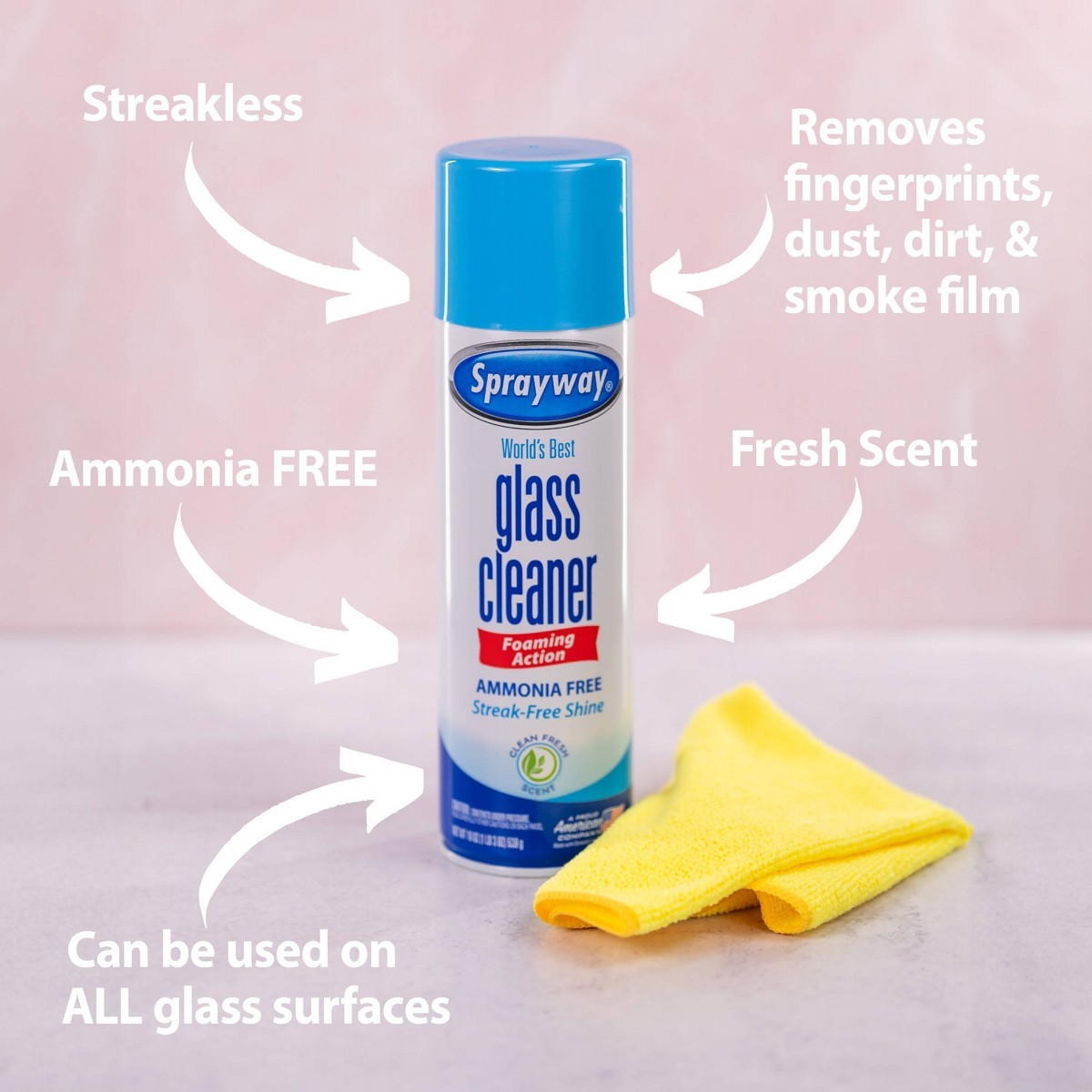 Glass Cleaner Ammonia Free Aerosol-19oz:Fresh Scent,Windows&Mirrors, Streak-Free
