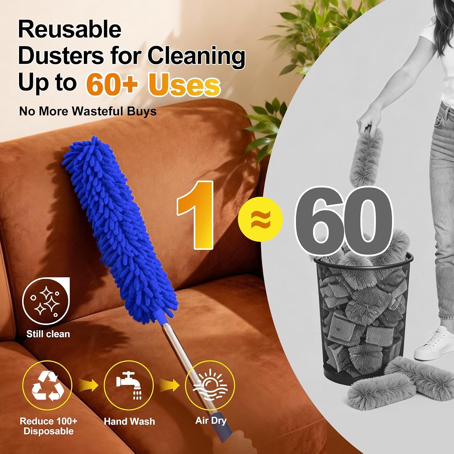 5-in-1 Microfiber Feather Duster Kit, 100-Inch Extendable for Safe High Cleaning