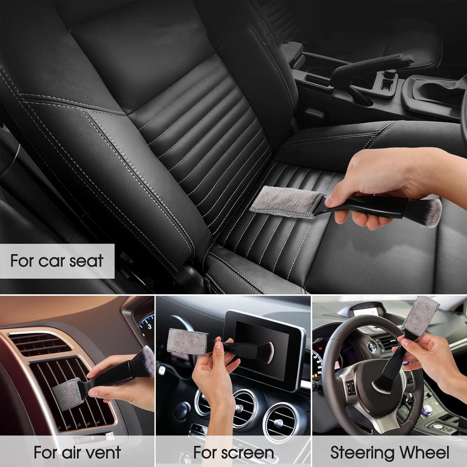 10PCS Car Detailing Brush, Ultra Soft Boars Hair Car Interior Exterior Detail…