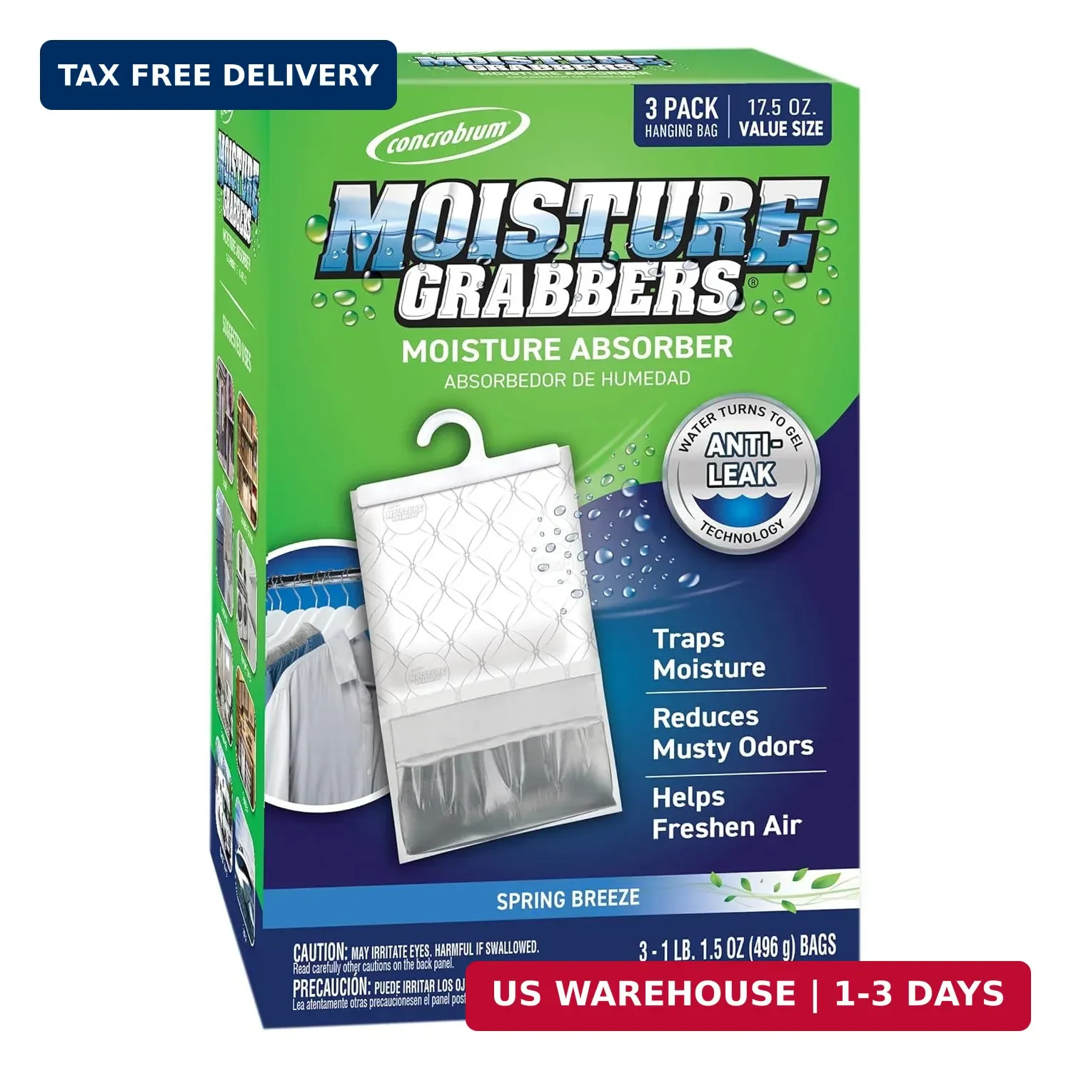 Concrobium Moisture Grabbers, 3-Pack 17.5 oz Bags (Spring Breeze) – Powerful Moi