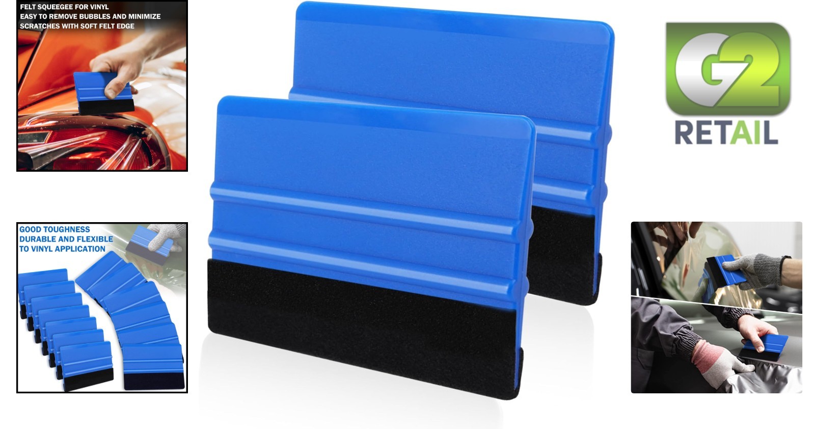 Professional Blue Felt Vinyl Squeegees – 2 Pcs for Craft and Tinting Excellence
