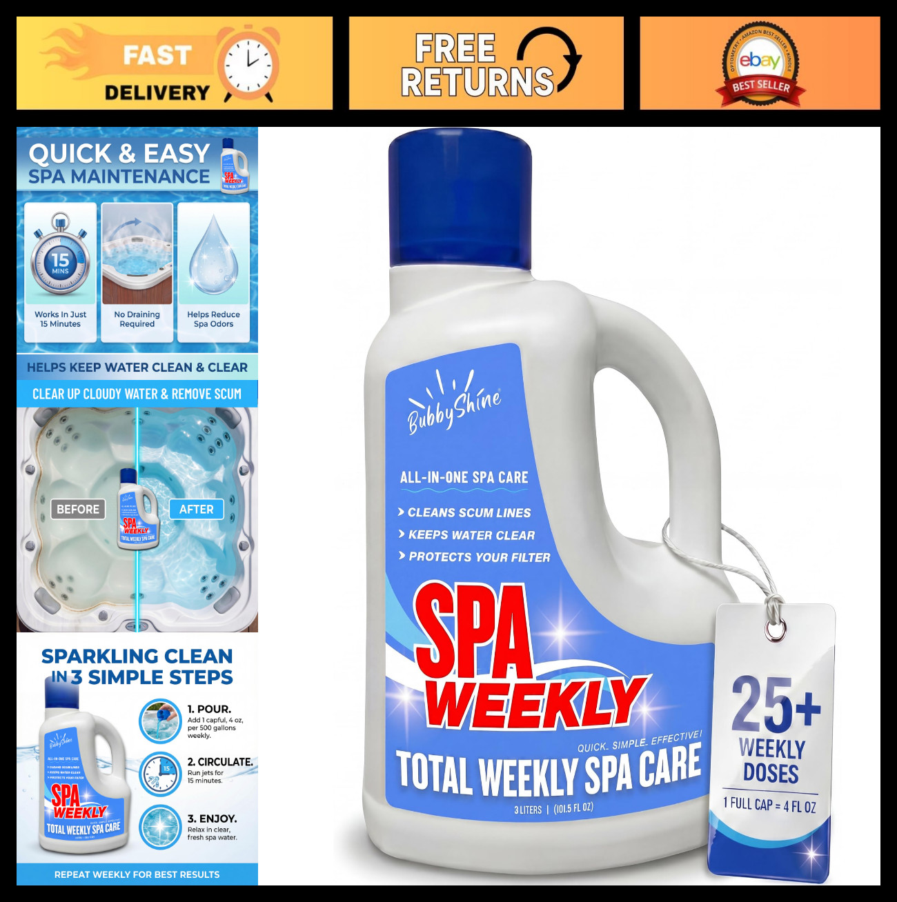 5-in-1 Hot Tub Chemicals, Spa Clarifier, Cleaner & Conditioner for Inflatable Tu
