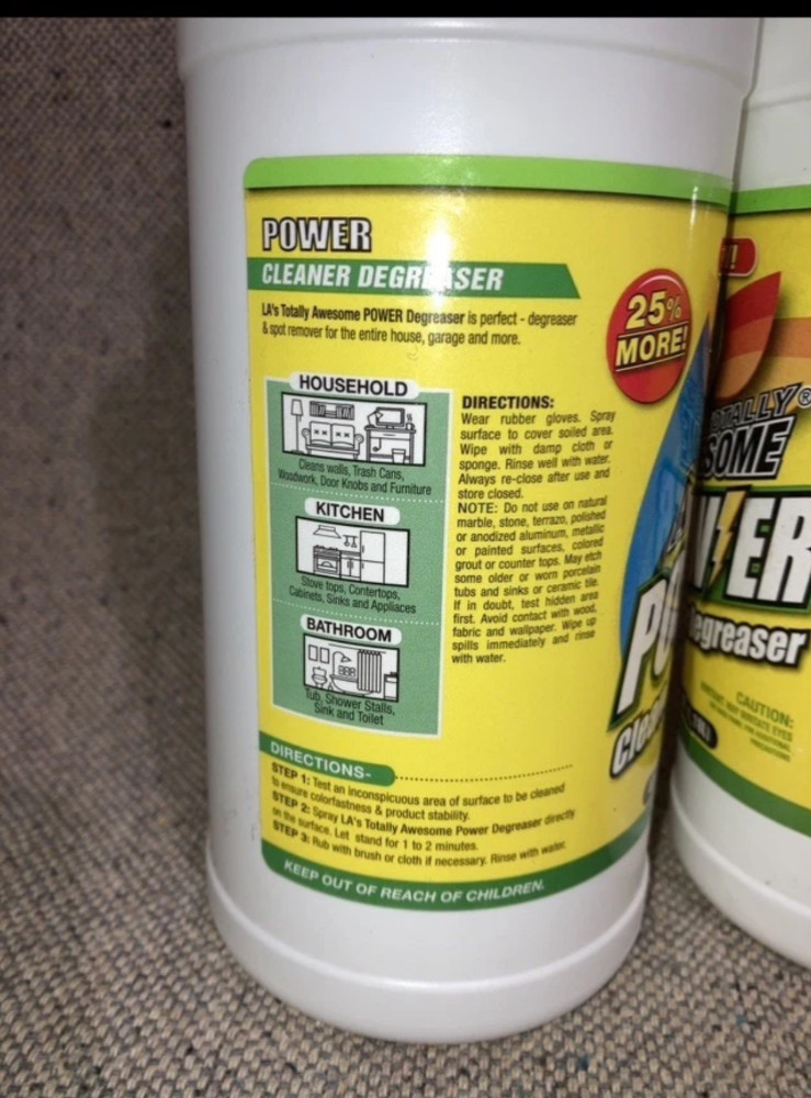 2 Pack LA’s Totally Awesome Power Cleaner Degreaser Spot Remover Spray 40 Oz Ea.