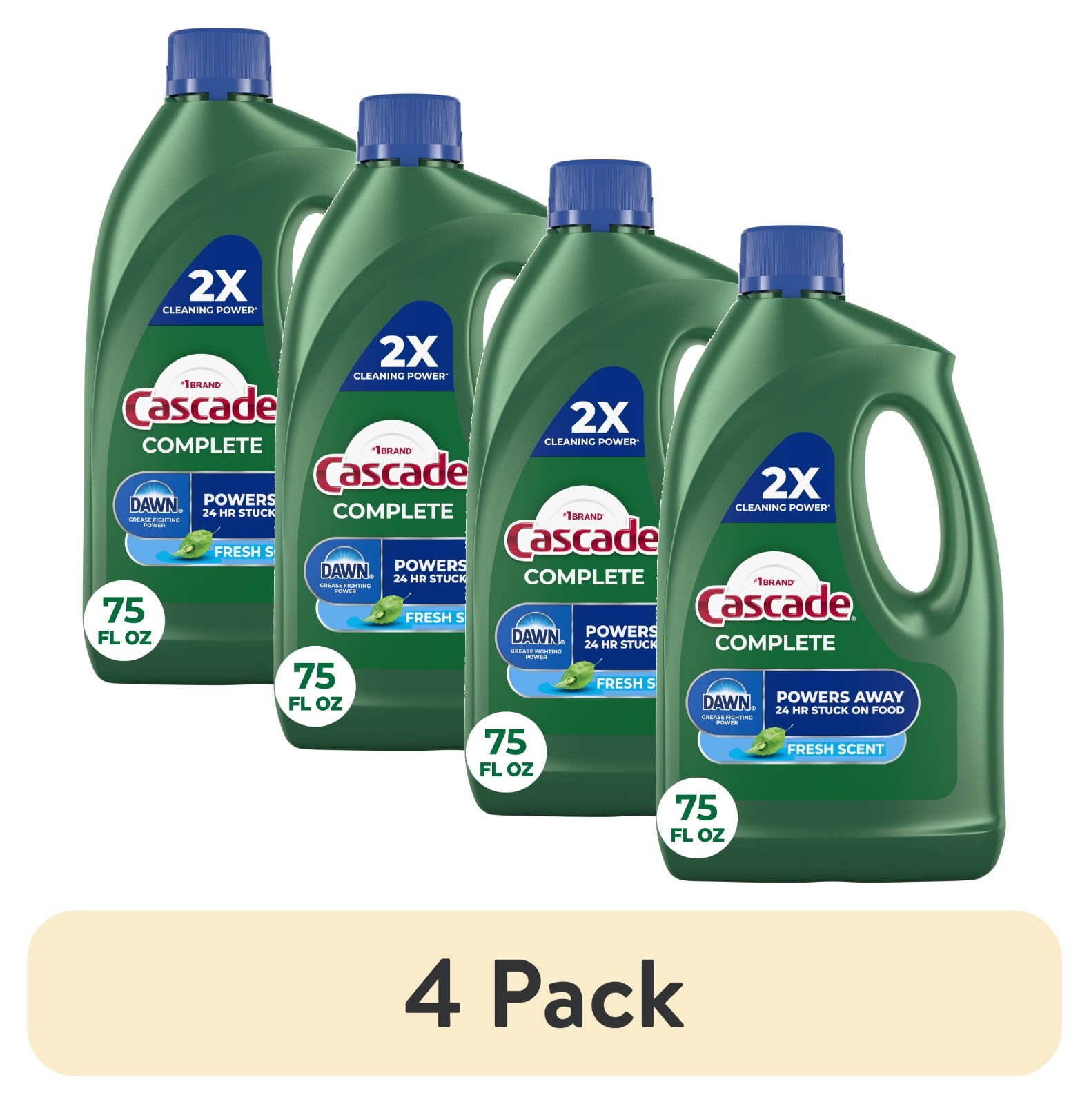 Cascade Complete Dishwasher Detergent Gel, Fresh, 75oz, 4 Pack