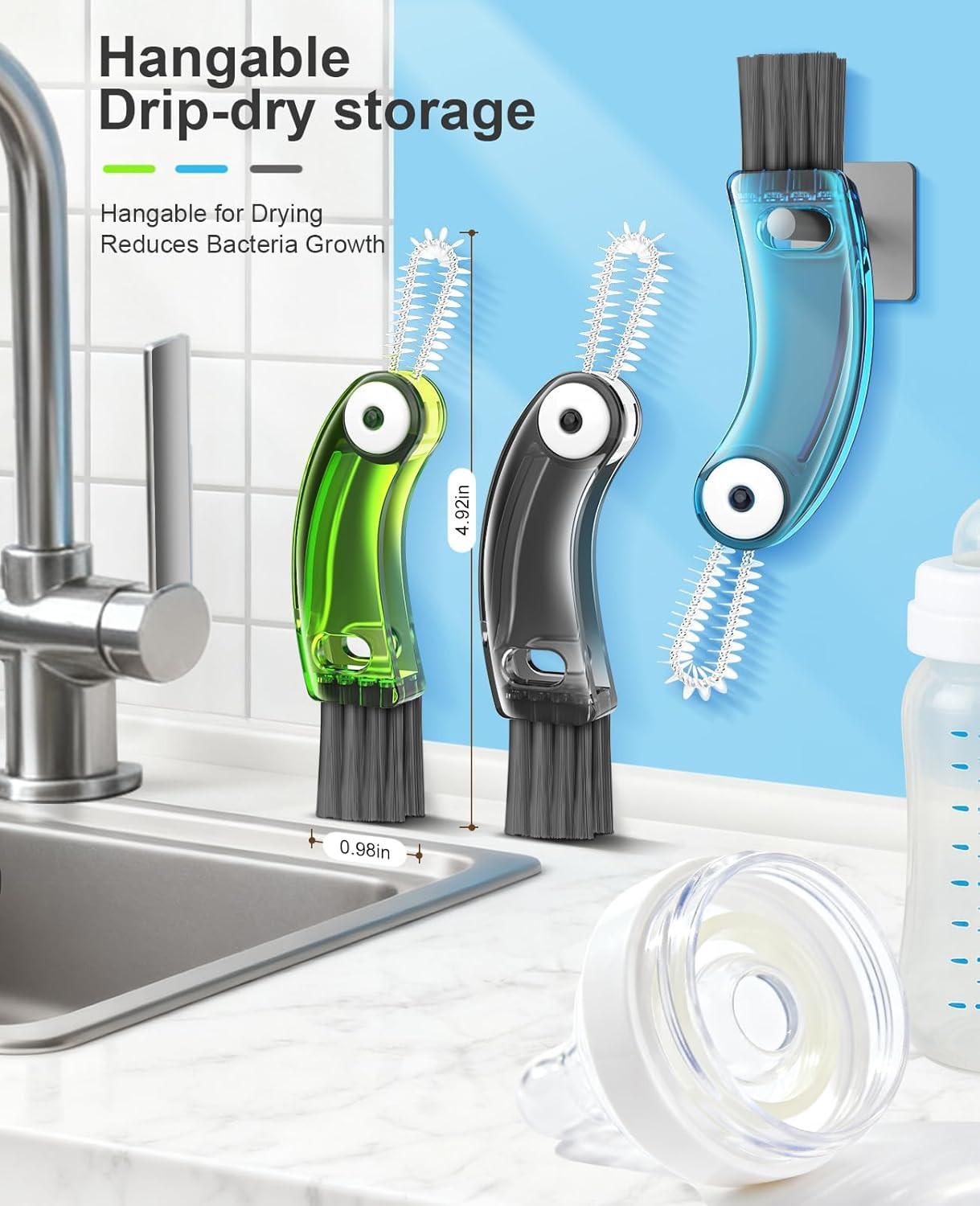 3 in 1 Cup Lid Cleaning Brush 3 PCS – Home Kitchen Multifunctional Cleaning Brus