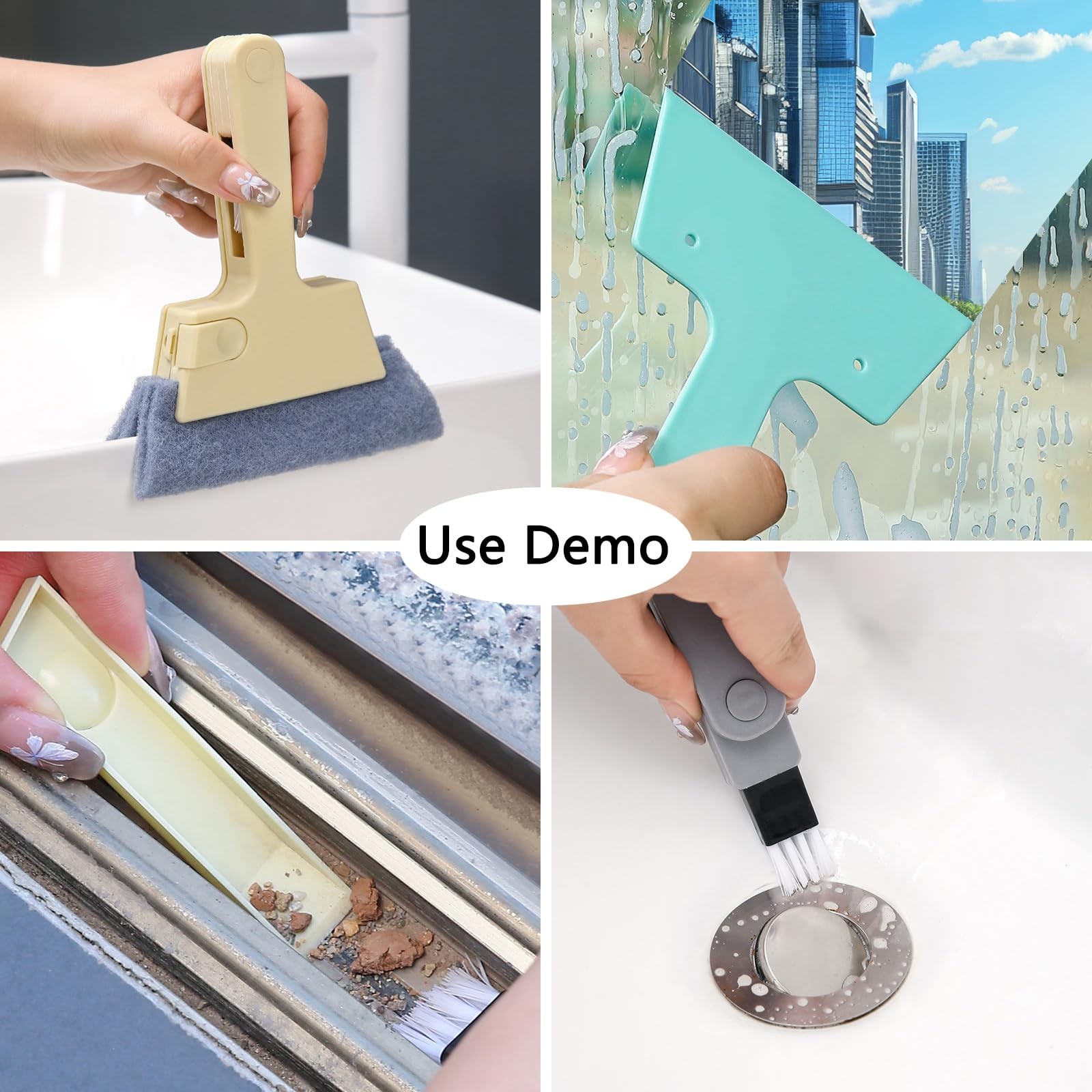 Window Track Cleaner Tool, 4Pcs 4-in-1 Groove Cleaning Brush (with Bristle Br…