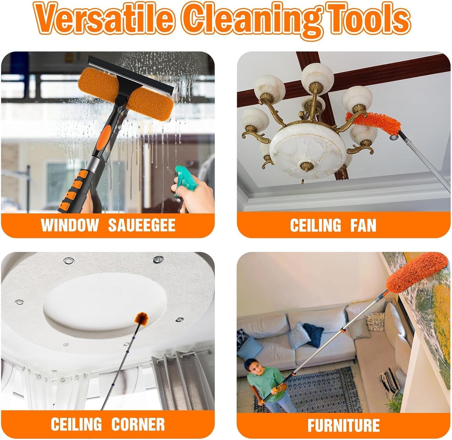 LAANPOLE 26FT High Reach Duster Cleaning Kit with Extension Pole, High Ceiling