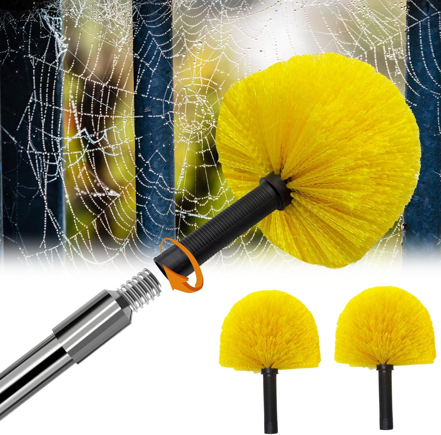 Spider Web Brush with Pole – 4Ft Cobweb Duster with Extension Pole & 2