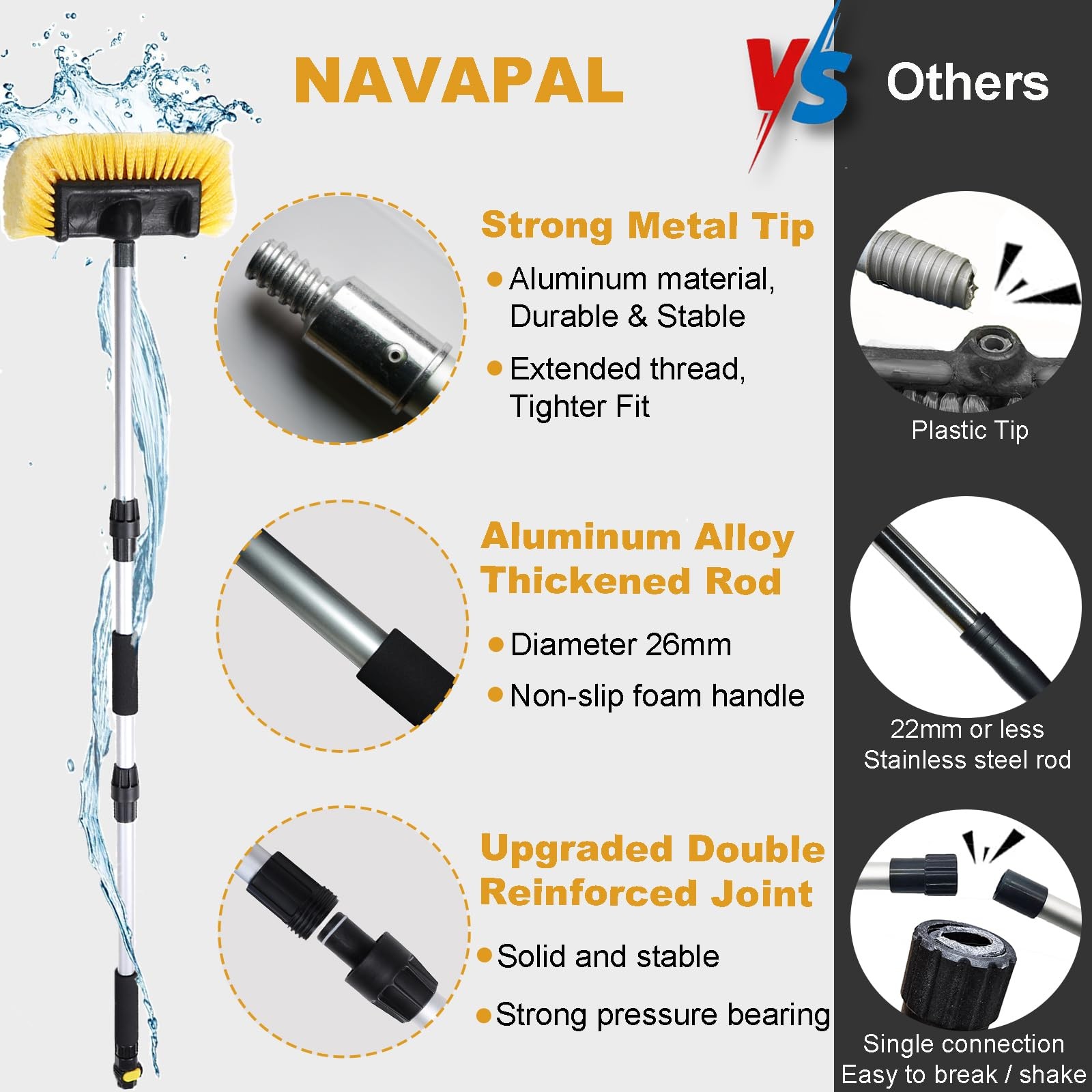 NAVAPAL Car Wash Brush with Long Handle for Car Truck Boat Washing (Yellow, 69 i