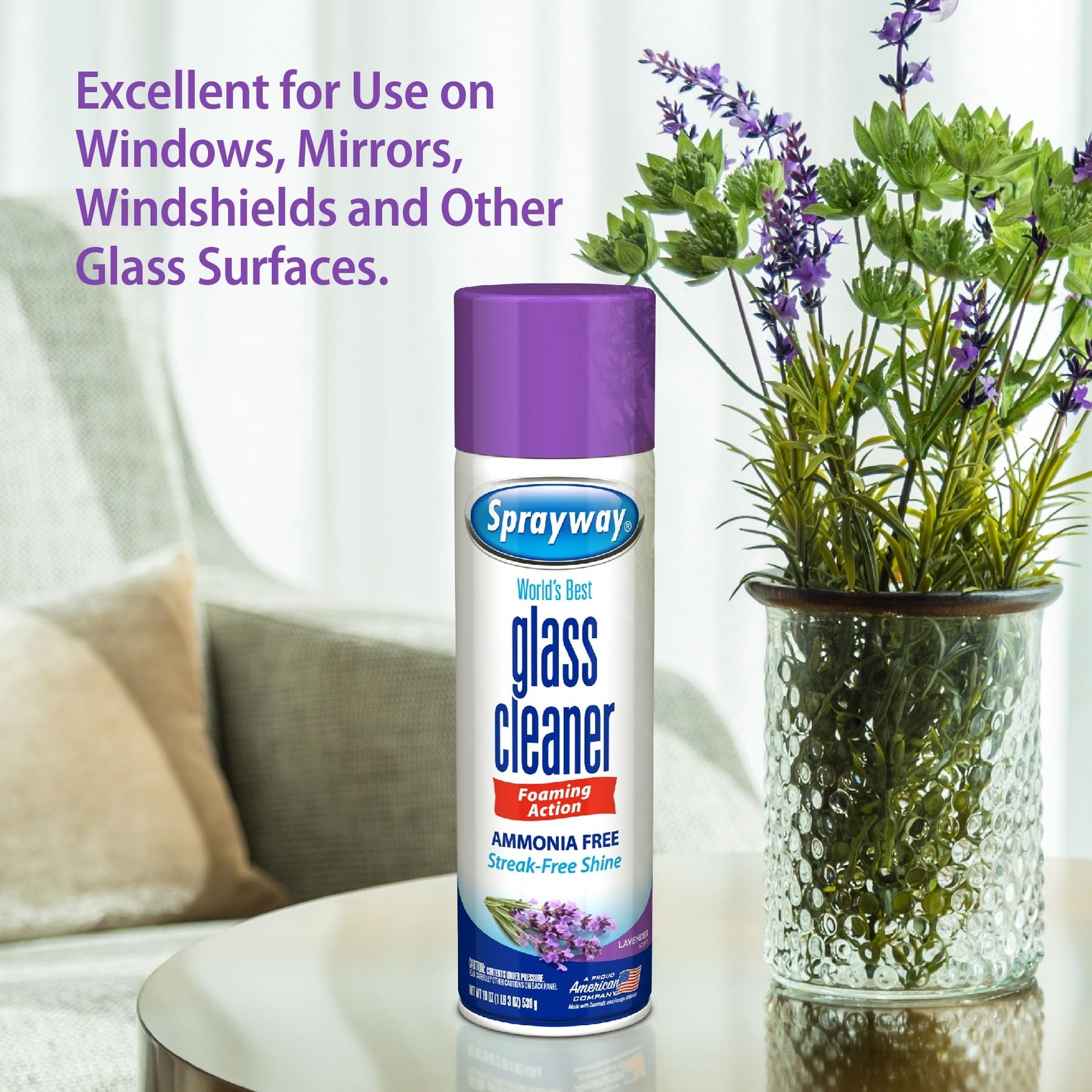 Sprayway Glass Cleaner Lavender Scent Foaming Aerosol Spray, 19oz, Pack of 6 …