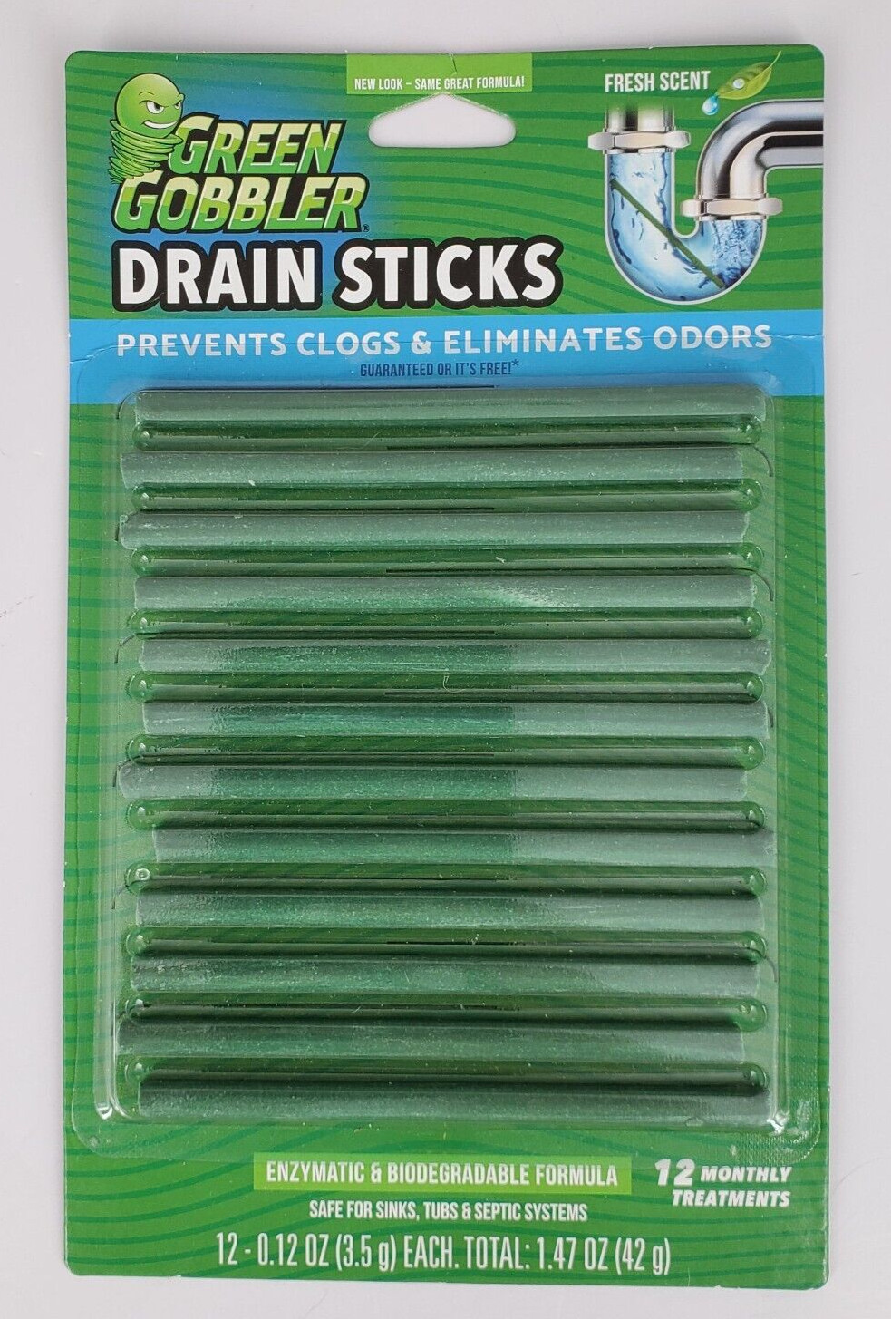 Green Gobbler BIO-FLOW Drain Strips | 12 Pack | Drain Cleaner & Deodorizer