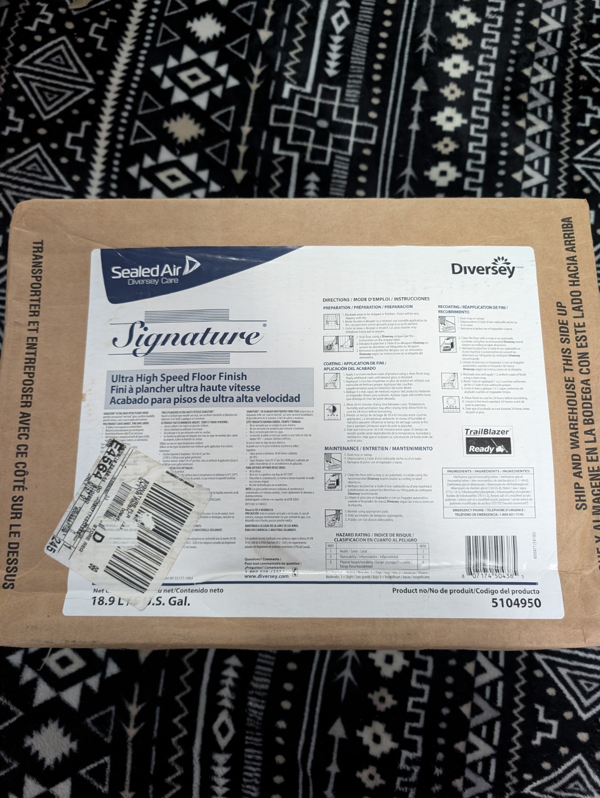 DIVERSEY Ultra High Speed Floor Finish, 5 gal Factory Sealed