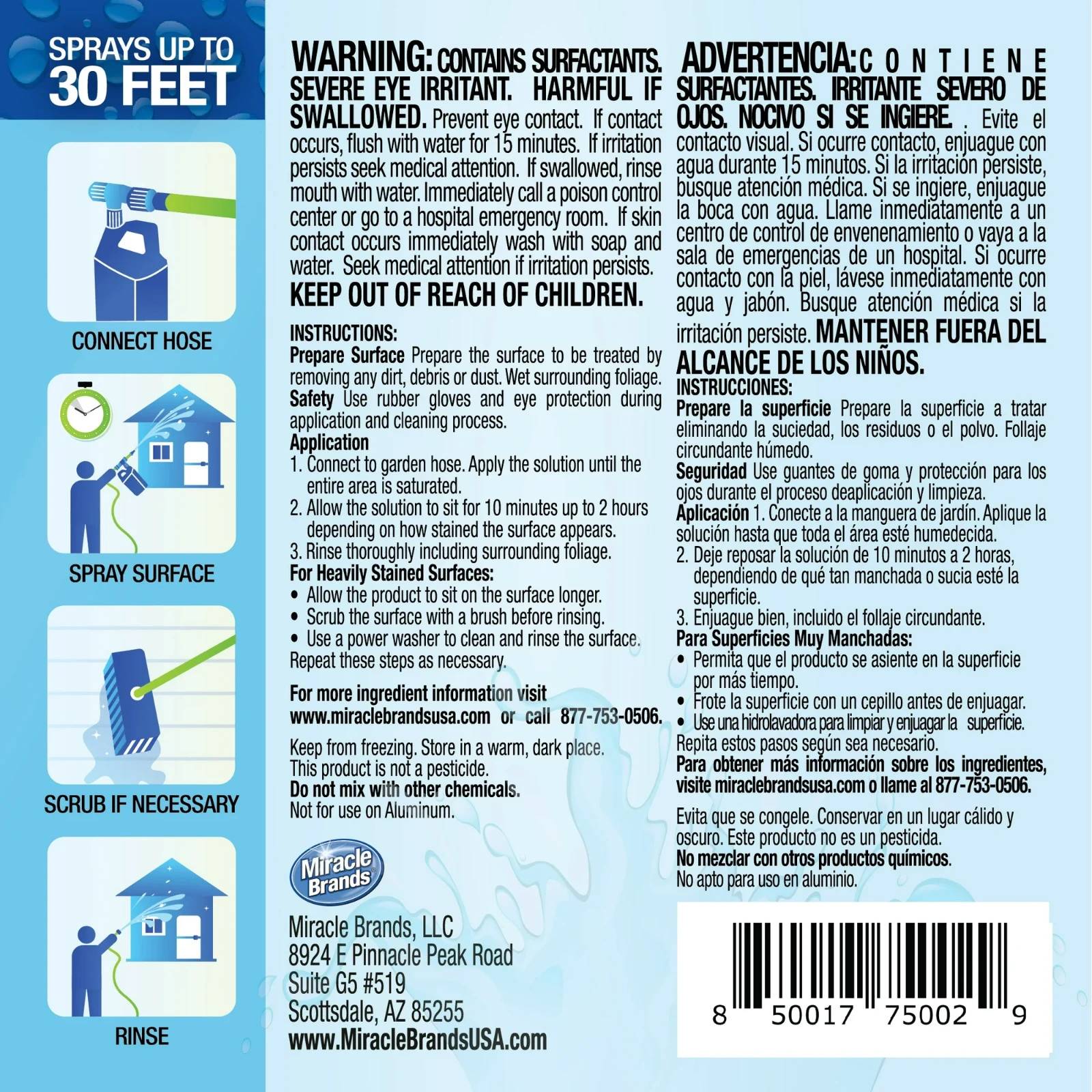 Outdoor Cleaner Spray-On Concentrate 64oz Algae Mold Mildew Stain Remover